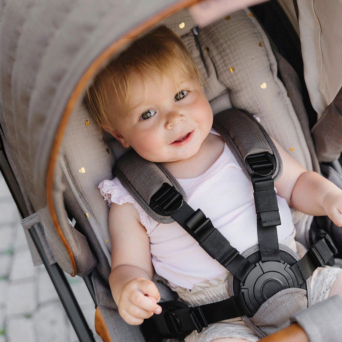 KOMBIKINDERWAGEN  FX4 Swing Set  Taupe-Cognac-Herzchen gold  - Taupe/Goldfarben, Basics, Textil (100/55/130cm) - Gesslein