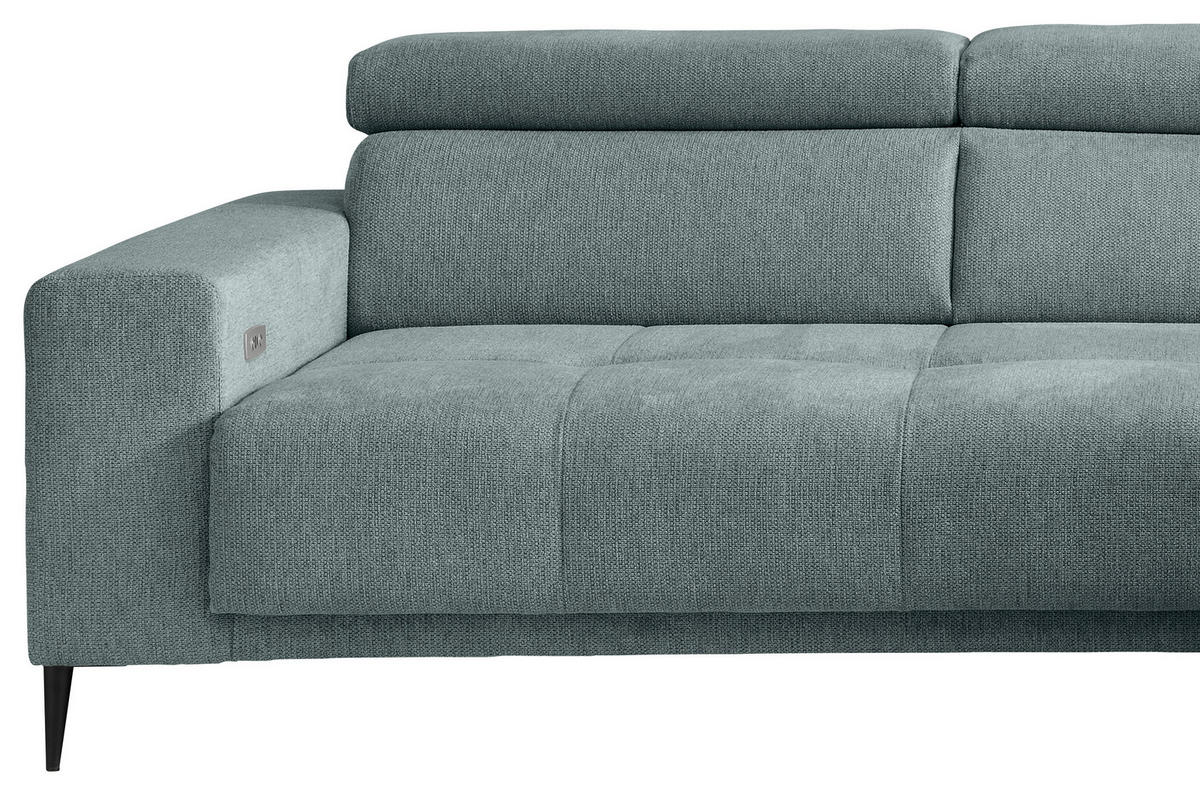 ECKSOFA INTERA Mintgrün Chenille Kopfteilverstellung, Sitzvorzug  - Schwarz/Mintgrün, KONVENTIONELL, Textil/Metall (305/225cm) - Livetastic