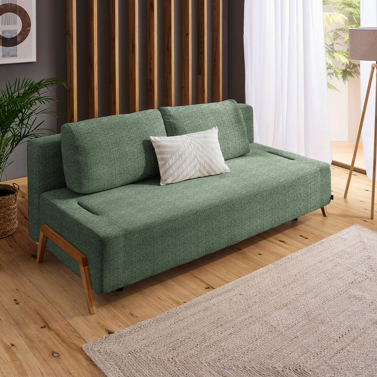SCHLAFSOFA Chenille Grün  - Naturfarben/Grün, Design, Holz/Textil (211/88/102cm) - Niels Andersson