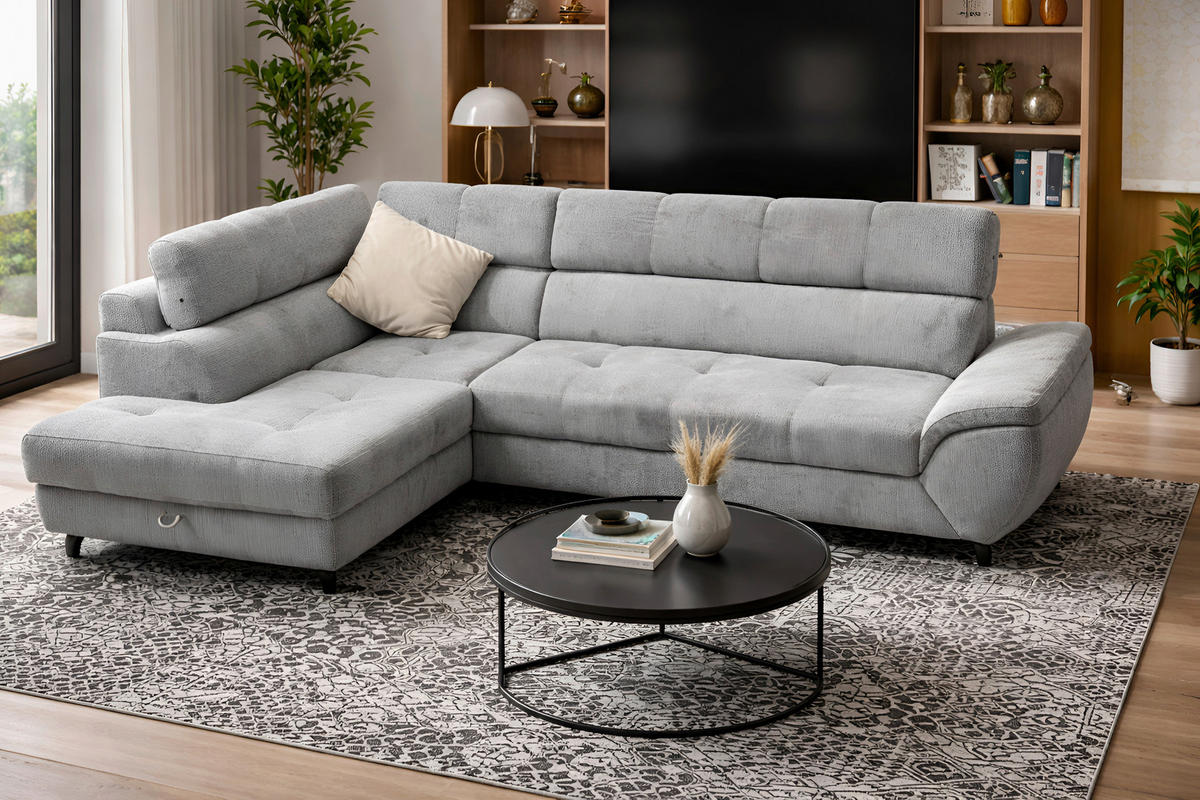 KOTNA SEDEŽNA GARNITURA, tkanina siva  - siva/črna, Moderno, kovina/tekstil (210/77-93/263cm) - Stylife