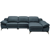ECKSOFA in Echtleder Dunkelblau  286/183 cm  - Schwarz/Dunkelblau, Design, Leder/Metall (286/183cm) - Celina Home