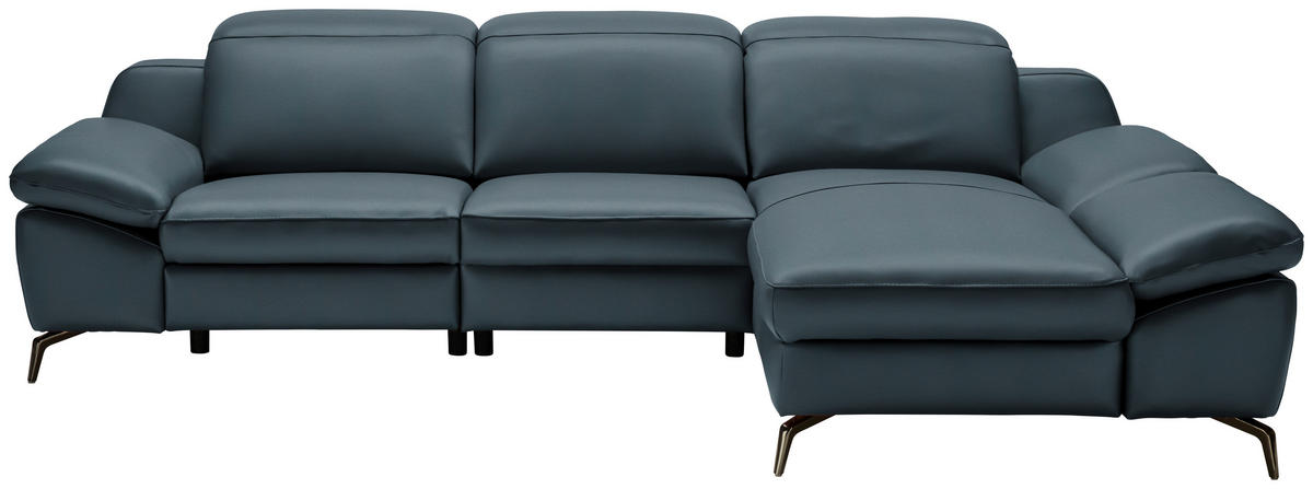 ECKSOFA in Echtleder Dunkelblau  286/183 cm  - Schwarz/Dunkelblau, Design, Leder/Metall (286/183cm) - Celina Home
