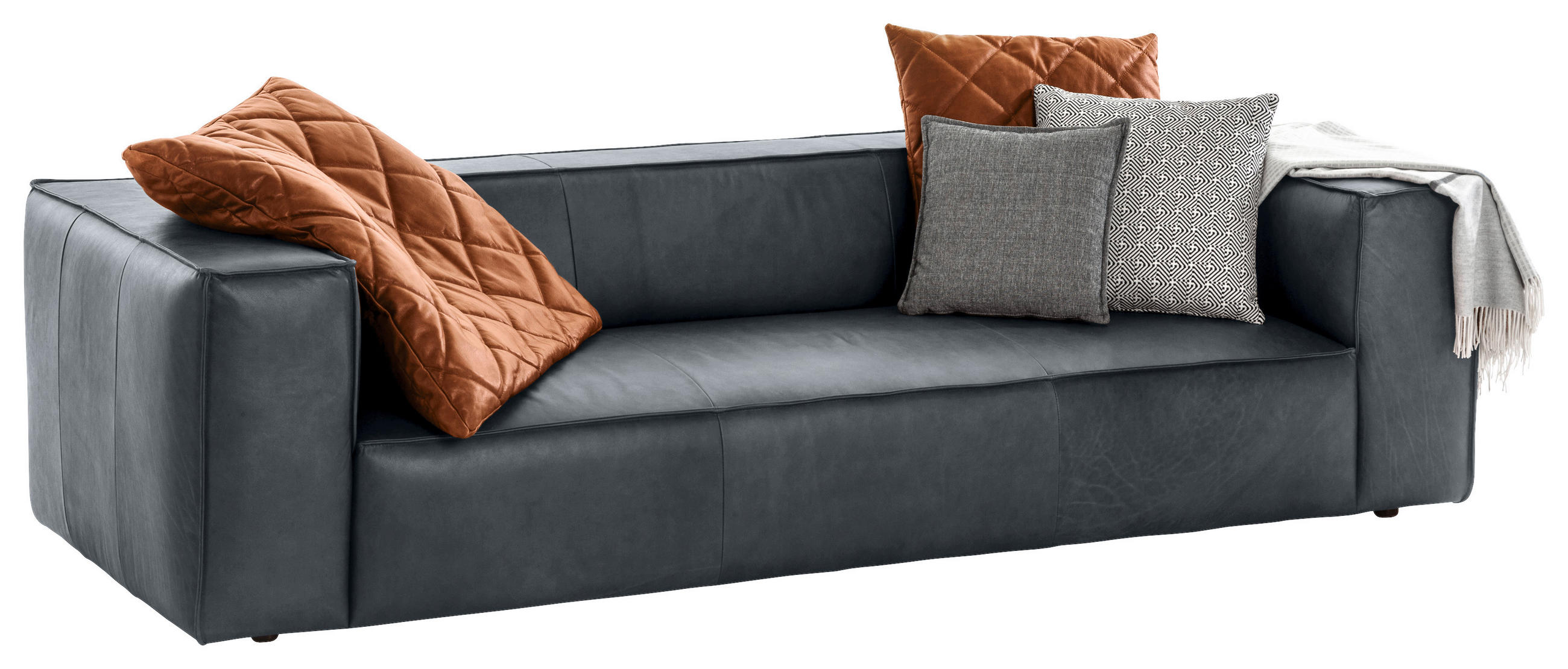 3-SITZER-SOFA around the block Echtleder Dunkelblau  - Schwarz/Dunkelblau, MODERN, Leder/Kunststoff (260/66/104cm) - Chilliano