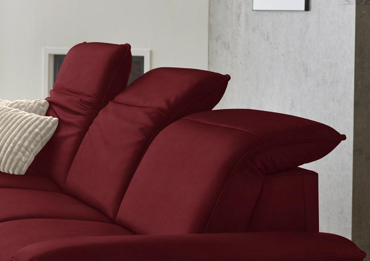 ECKSOFA  Echtleder Bordeaux  - Bordeaux/Schwarz, Design, Leder/Metall (169/307cm) - Beldomo Premium