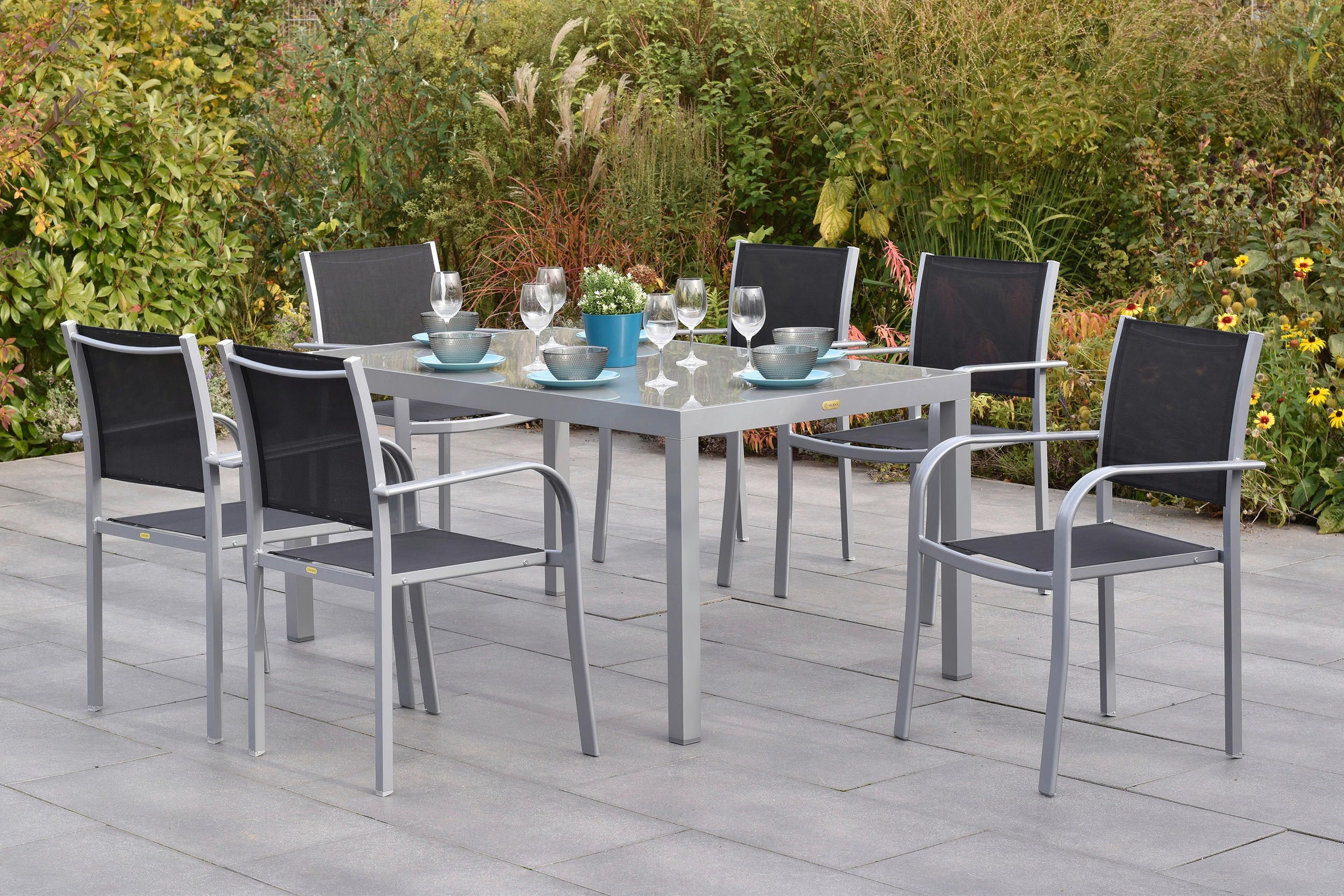 GARTENSET Aluminium  - Silberfarben/Schwarz, MODERN, Textil/Metall - Gardenson