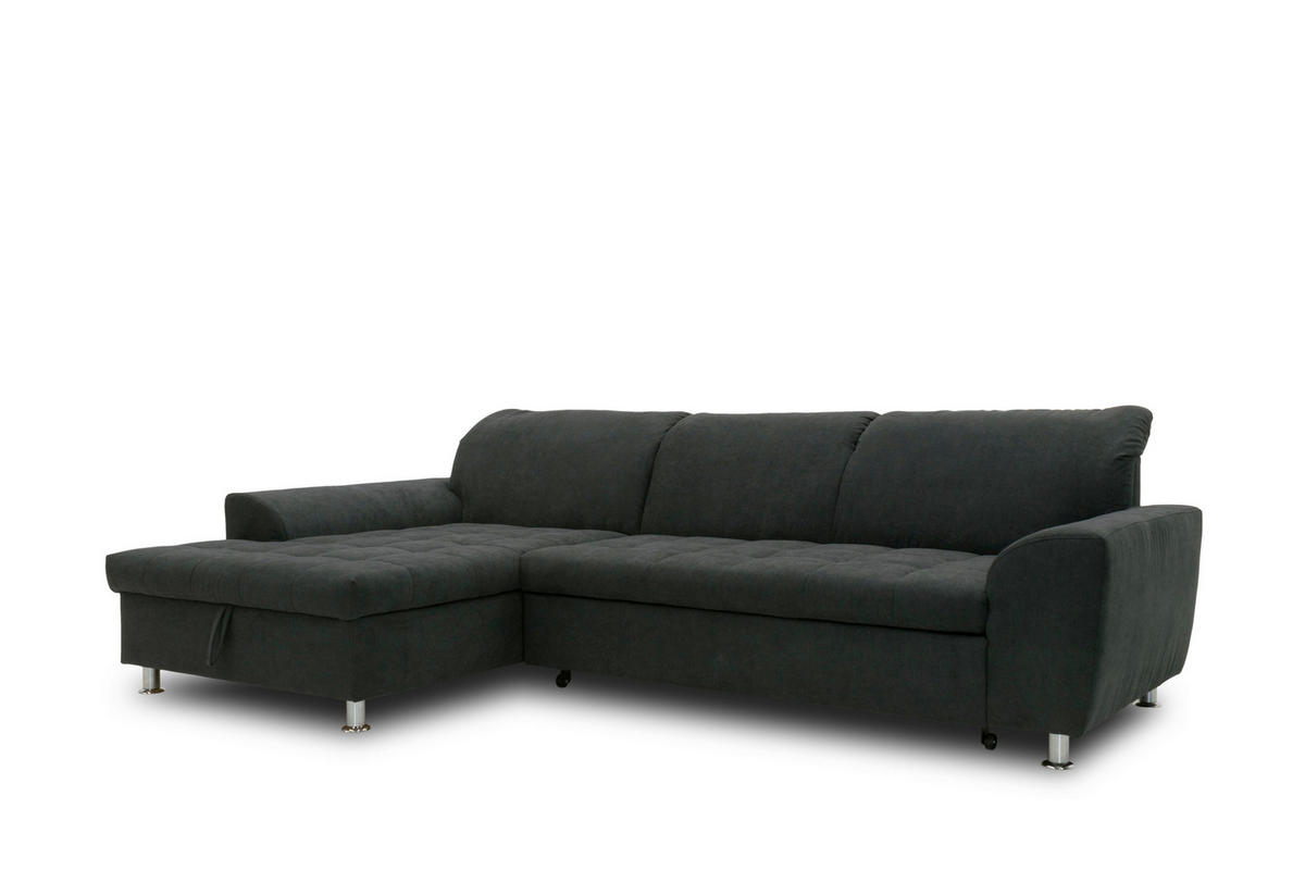 ECKSOFA MERIDIAN Schwarz Mikrofaser Rücken echt, Kopfteilverstellung  - Chromfarben/Schwarz, KONVENTIONELL, Textil/Metall (171/278cm) - MID.YOU