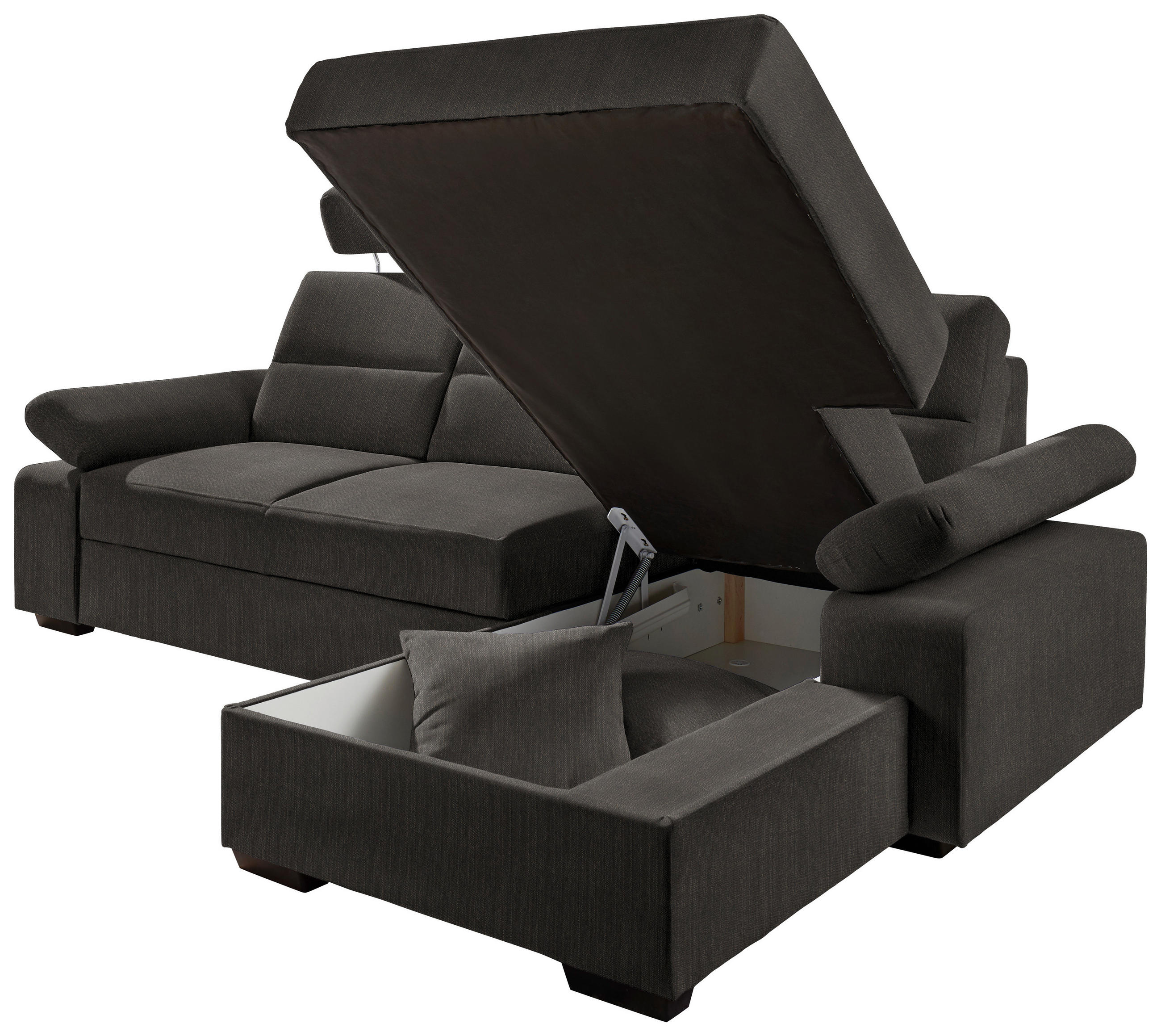 Thumbnail - Cantus Ecksofa, Dunkelbraun, Textil, Uni, Ottomane rechts, L-Form, 258x166 cm, Typenauswahl, Stoffauswahl, seitenverkehr...