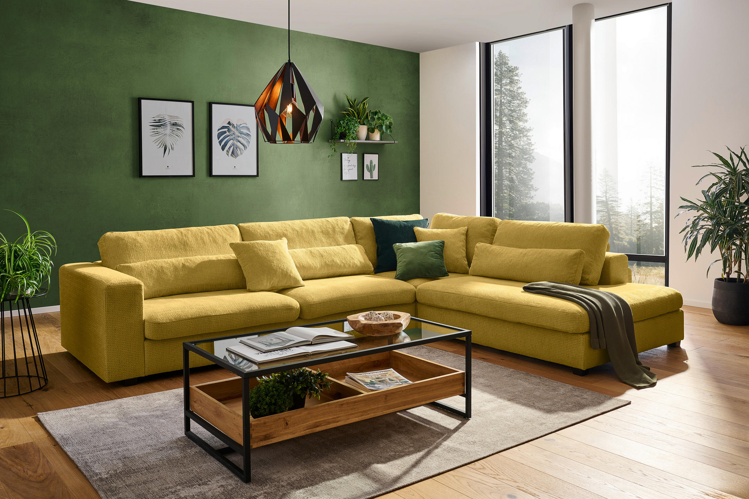 ECKSOFA in Chenille Dunkelgelb  - Dunkelgelb/Schwarz, Konventionell, Kunststoff/Textil (314/250cm) - Carryhome
