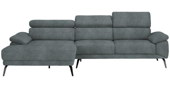 ECKSOFA in Samt Grau  - Schwarz/Grau, Design, Textil/Metall (187/295cm) - Novel