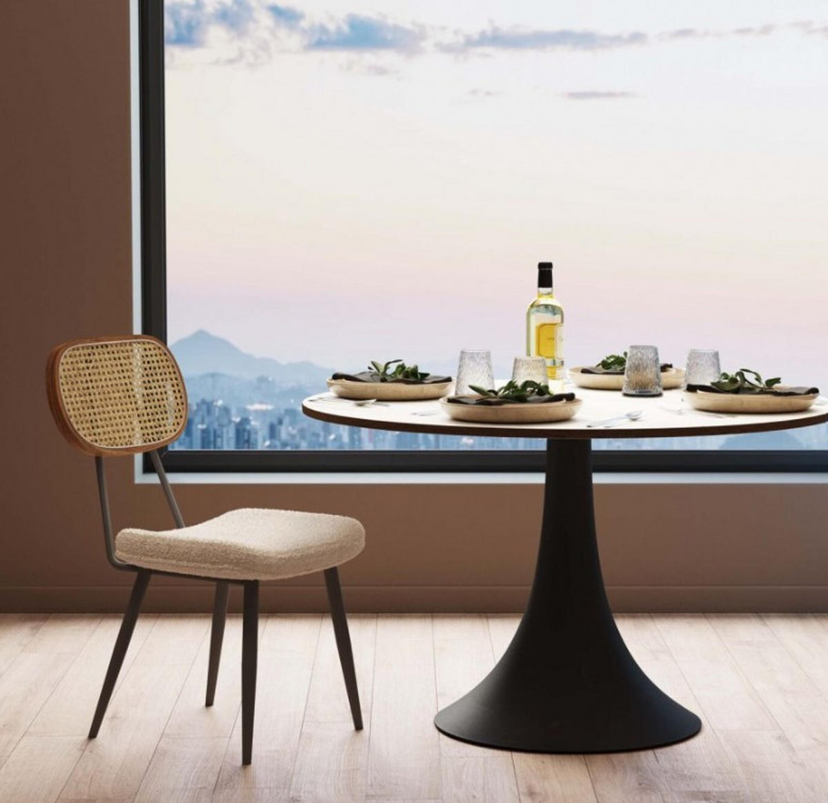 STUHL Schwarz, Weiß, Beige Rattan, Kautschukholz Sperrholz  - Beige/Schwarz, Design, Holz/Kunststoff (47,5/82/56cm) - Kare-Design