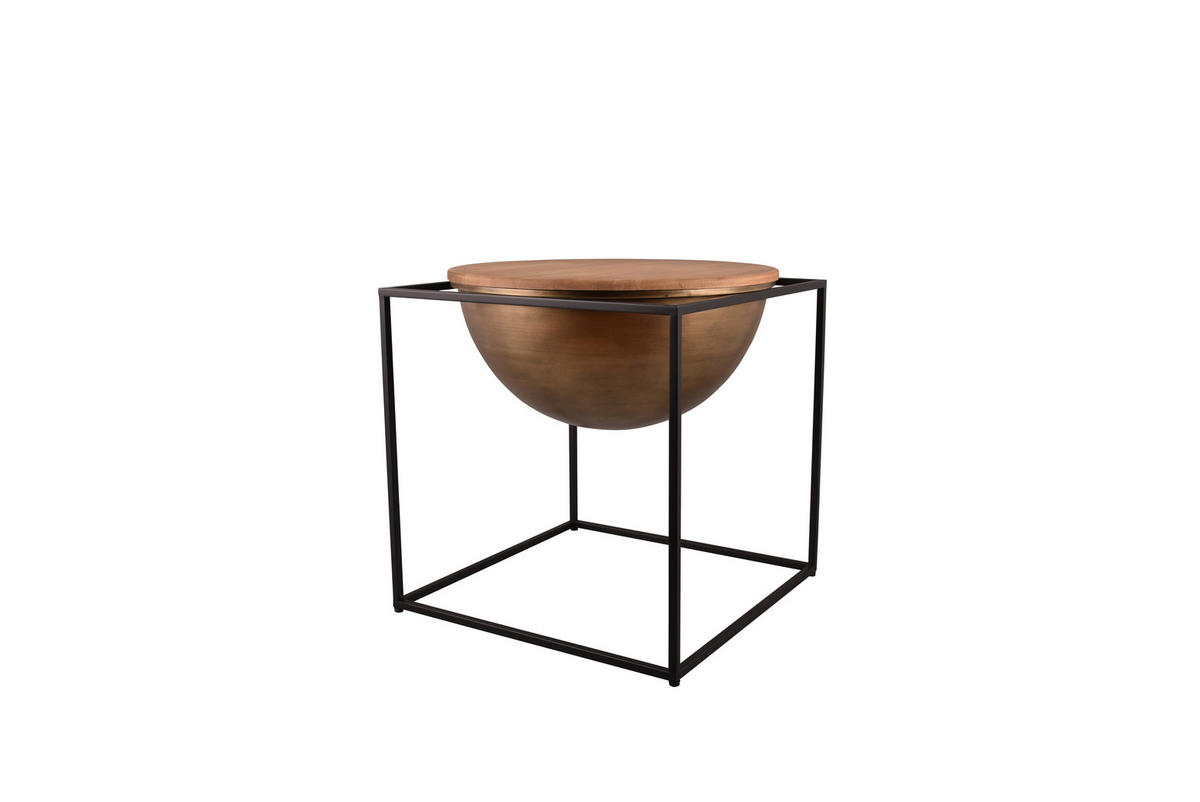BEISTELLTISCH 53/53/55 cm Eiche massiv Naturfarben, Schwarz rund  - Schwarz/Naturfarben, MODERN, Holz/Metall (53/53/55cm)