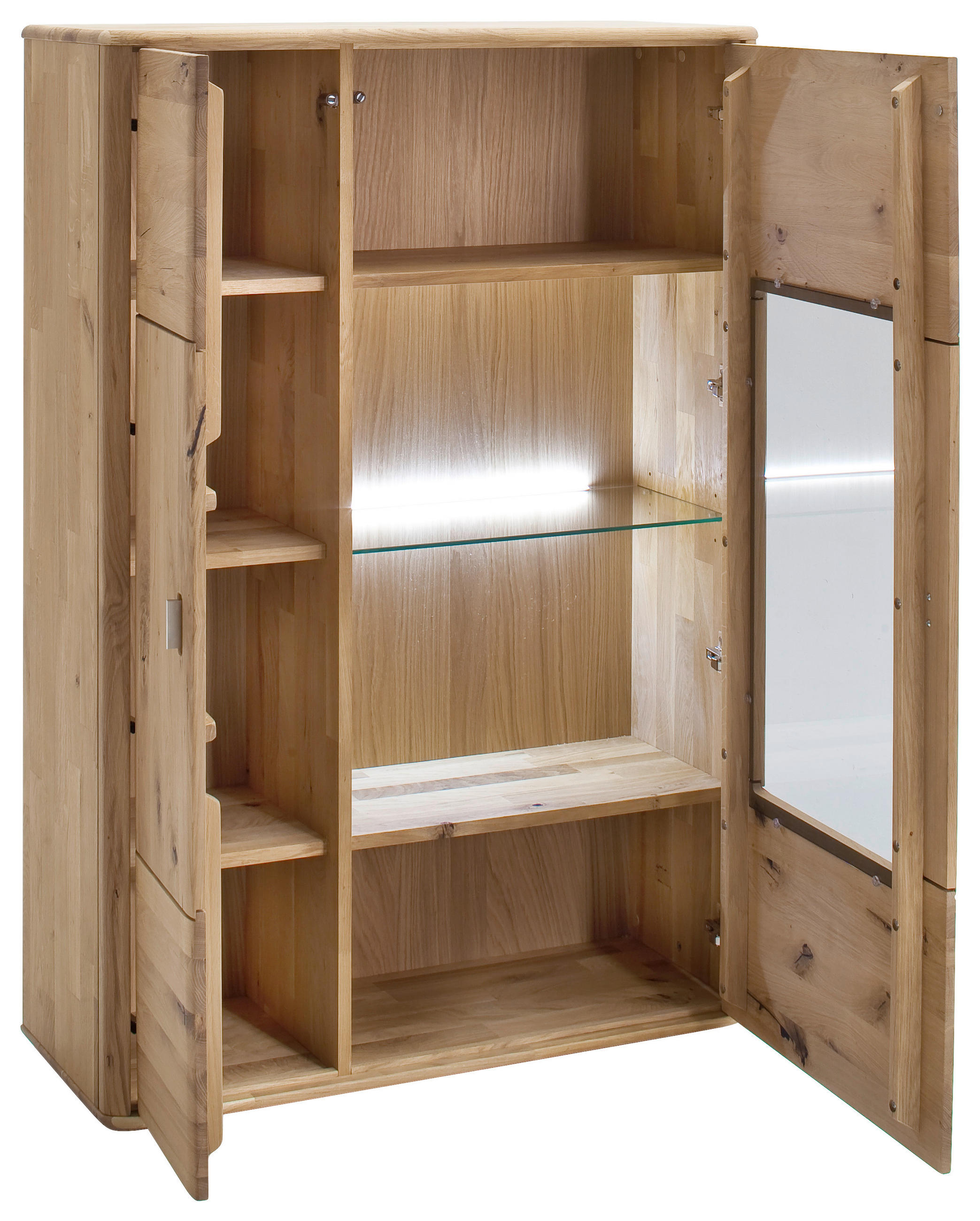 HIGHBOARD ohne Beleuchtung,  in 96/140/38 cm  - Eichefarben/Silberfarben, Design, Glas/Holz (96/140/38cm) - Livetastic