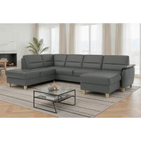 WOHNLANDSCHAFT PALMERA E in Echtleder Anthrazit  - Eichefarben/Anthrazit, Basics, Leder/Holz (212/308/163cm) - Sit & More