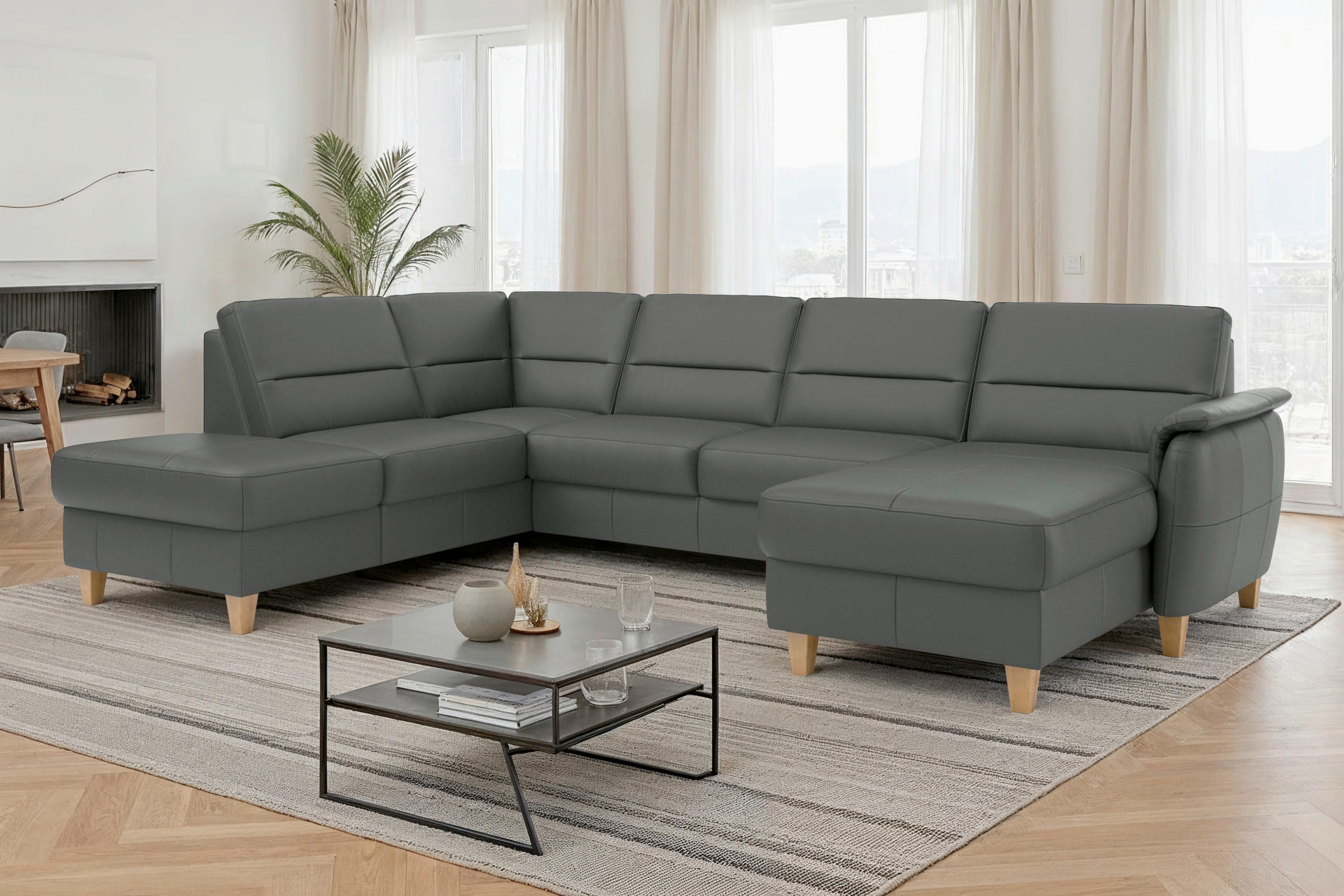 Sit & More SEDACÍ SOUPRAVA, textil, kůže, antracitová