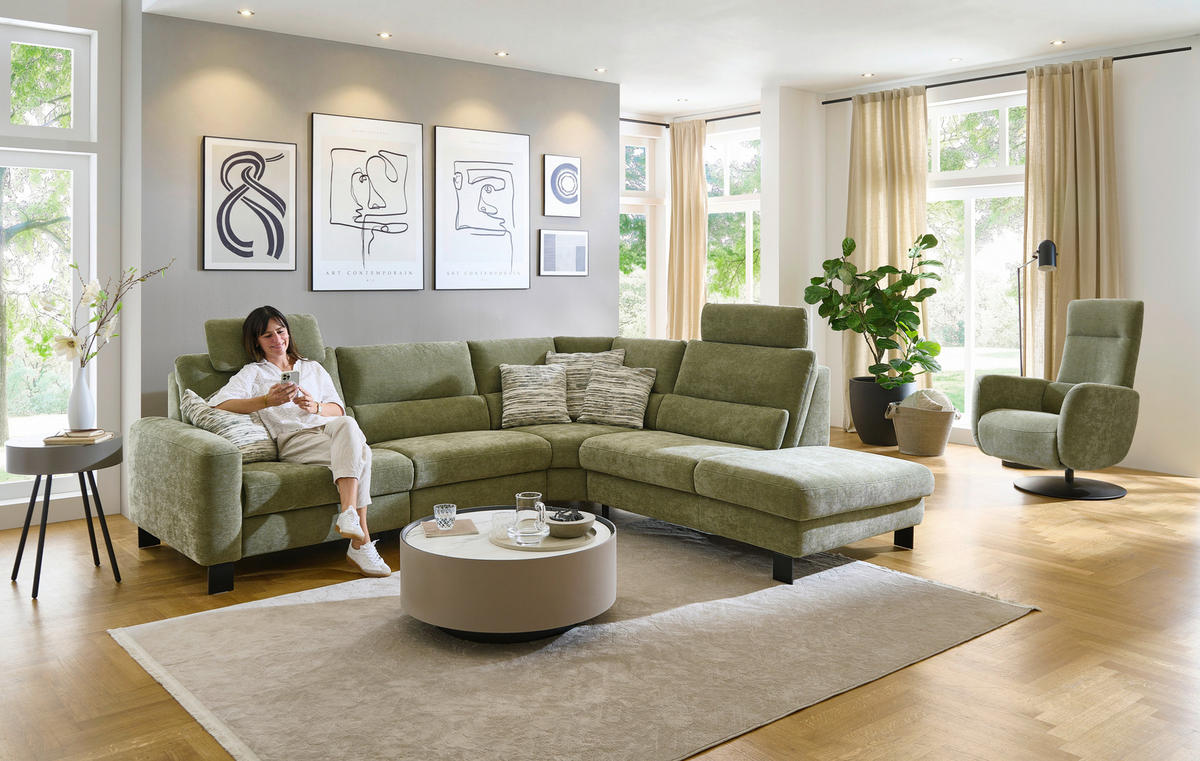 ECKSOFA Olivgrün Chenille  - Schwarz/Olivgrün, Design, Textil/Metall (285/248cm) - Beldomo Comfort