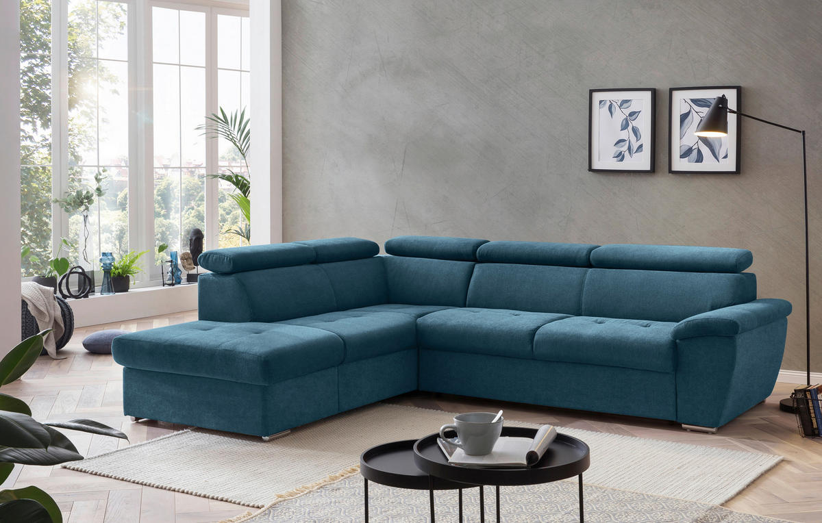 ECKSOFA Hellblau Chenille  - Chromfarben/Schwarz, Design, Textil/Metall (216/262cm) - Livetastic