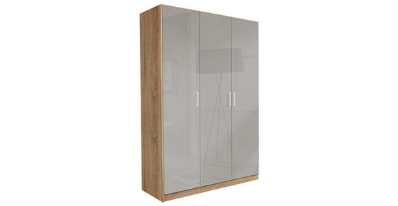 DREHTÜRENSCHRANK in Eichefarben, Hellgrau - Chromfarben/Eichefarben, Design, Holzwerkstoff/Kunststoff (136/197/54cm) - Carryhome