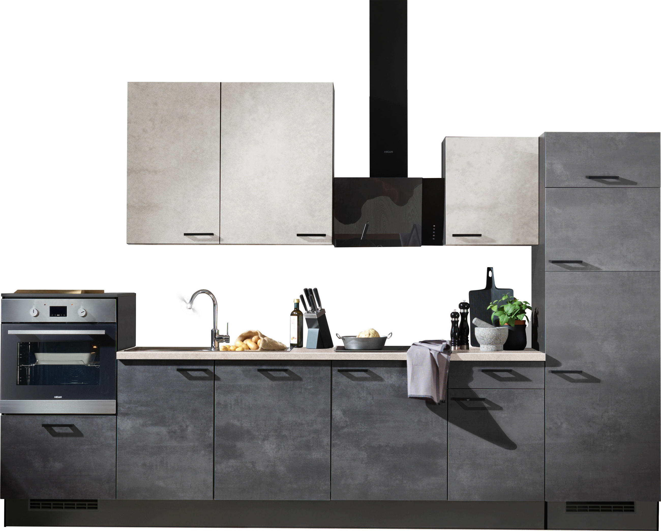 KÜCHENLEERBLOCK 340 cm   in Graphitfarben, Weiß  - Schwarz/Graphitfarben, Design, Holzwerkstoff/Metall (340cm) - Xora