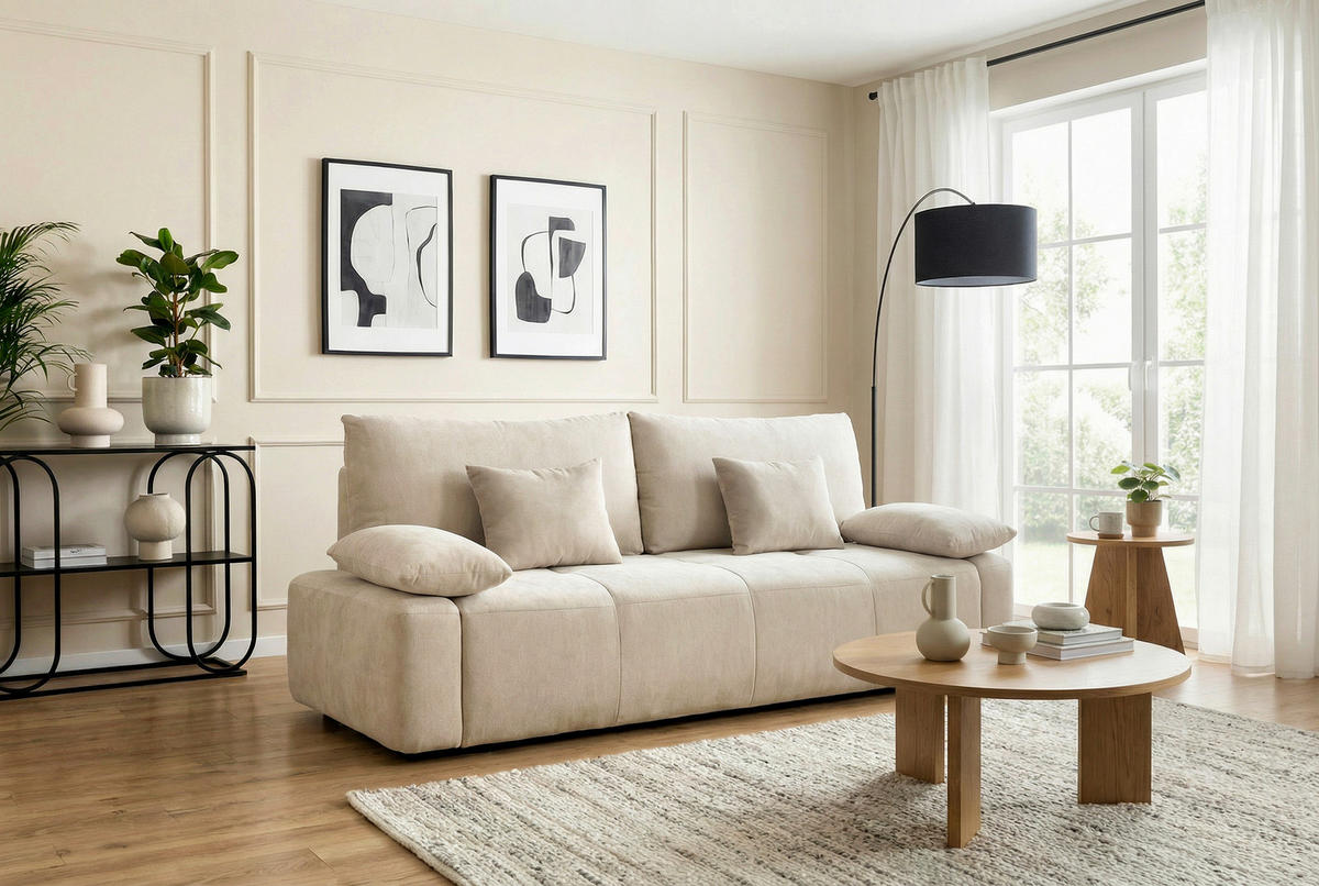 SCHLAFSOFA  in Beige  - Beige/Schwarz, Design, Kunststoff/Textil (240/93/108cm) - MID.YOU