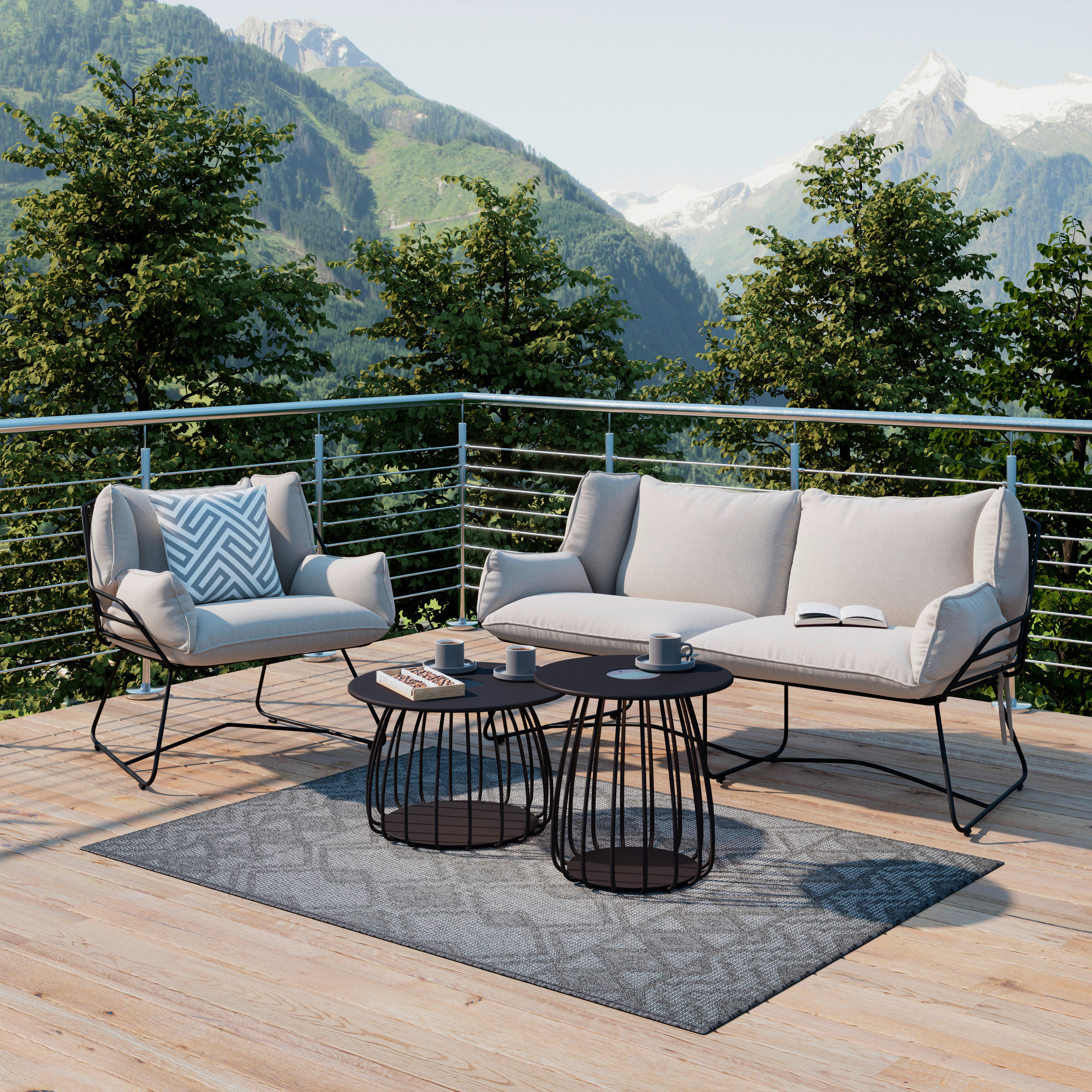 GARTENSET Webstoff Stahl  - Beige/Schwarz, Design, Textil/Metall (168/74/74cm) - Ambia Garden