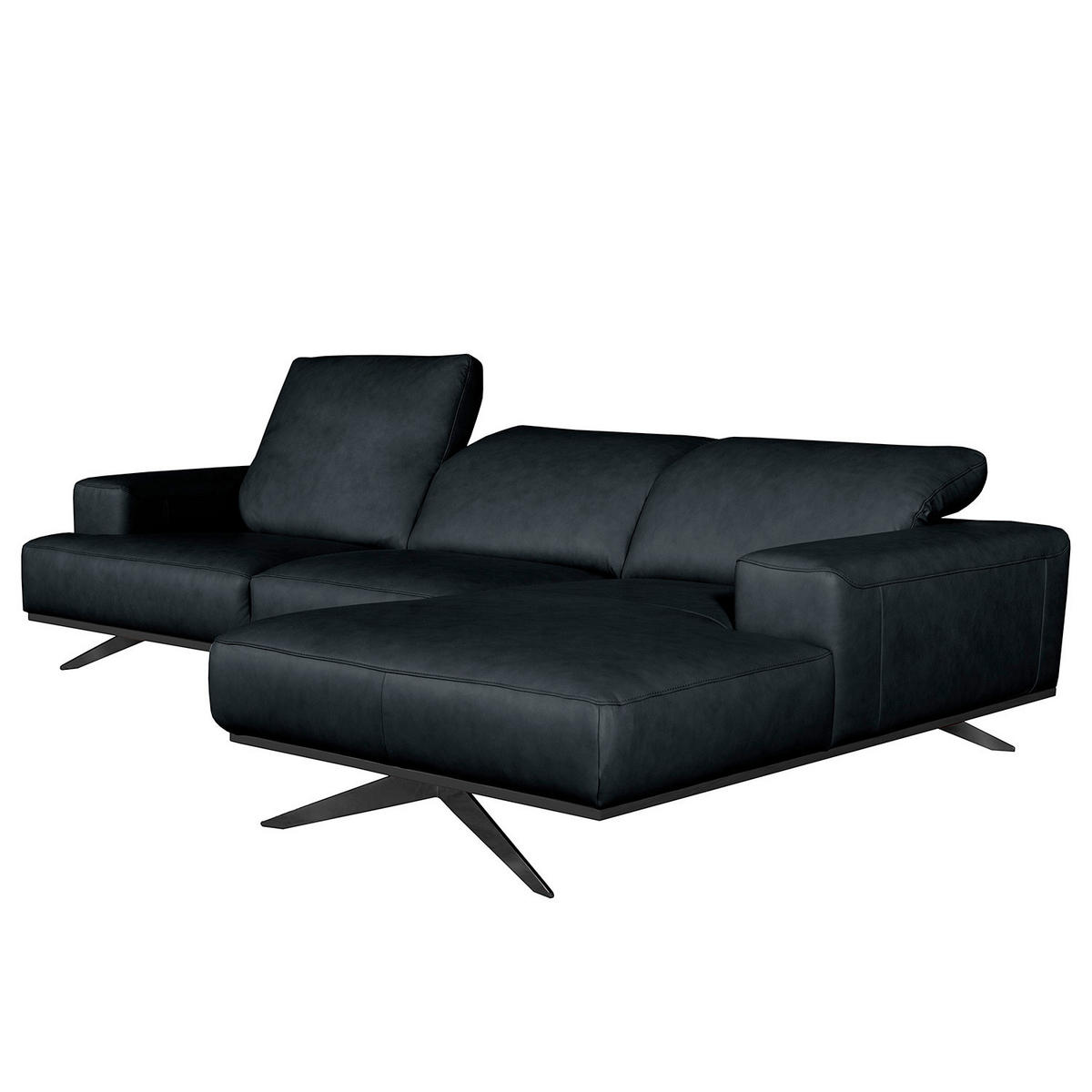 ECKSOFA  in Echtleder Blau  295/187 cm  - Blau/Schwarz, Design, Leder/Metall (295/187cm) - Livetastic