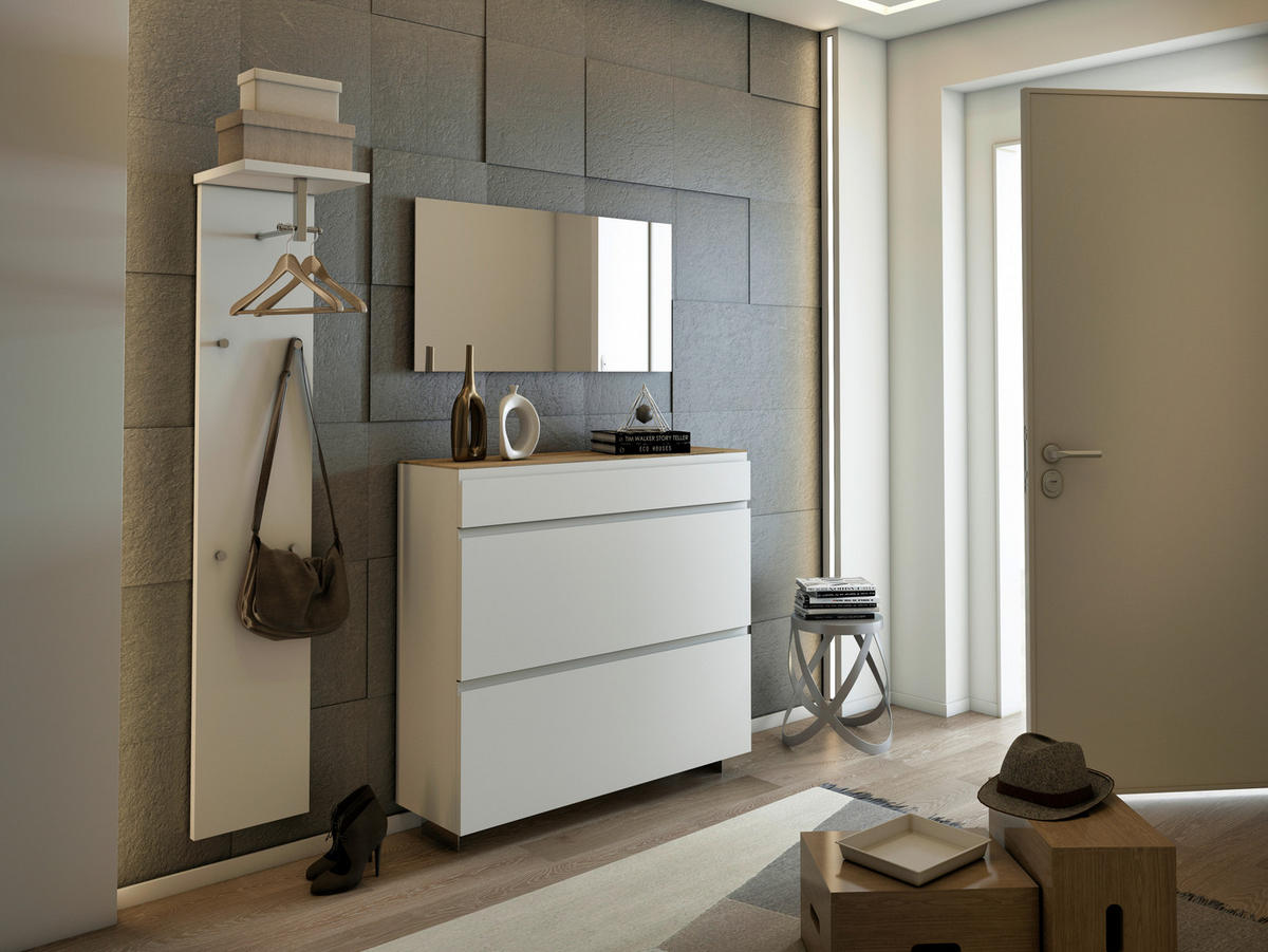 SCHUHKIPPER Gardasee  in 110/97/33 cm  - Weiss/Eichefarben, Design, Holzwerkstoff (110/97/33cm) - Moderano