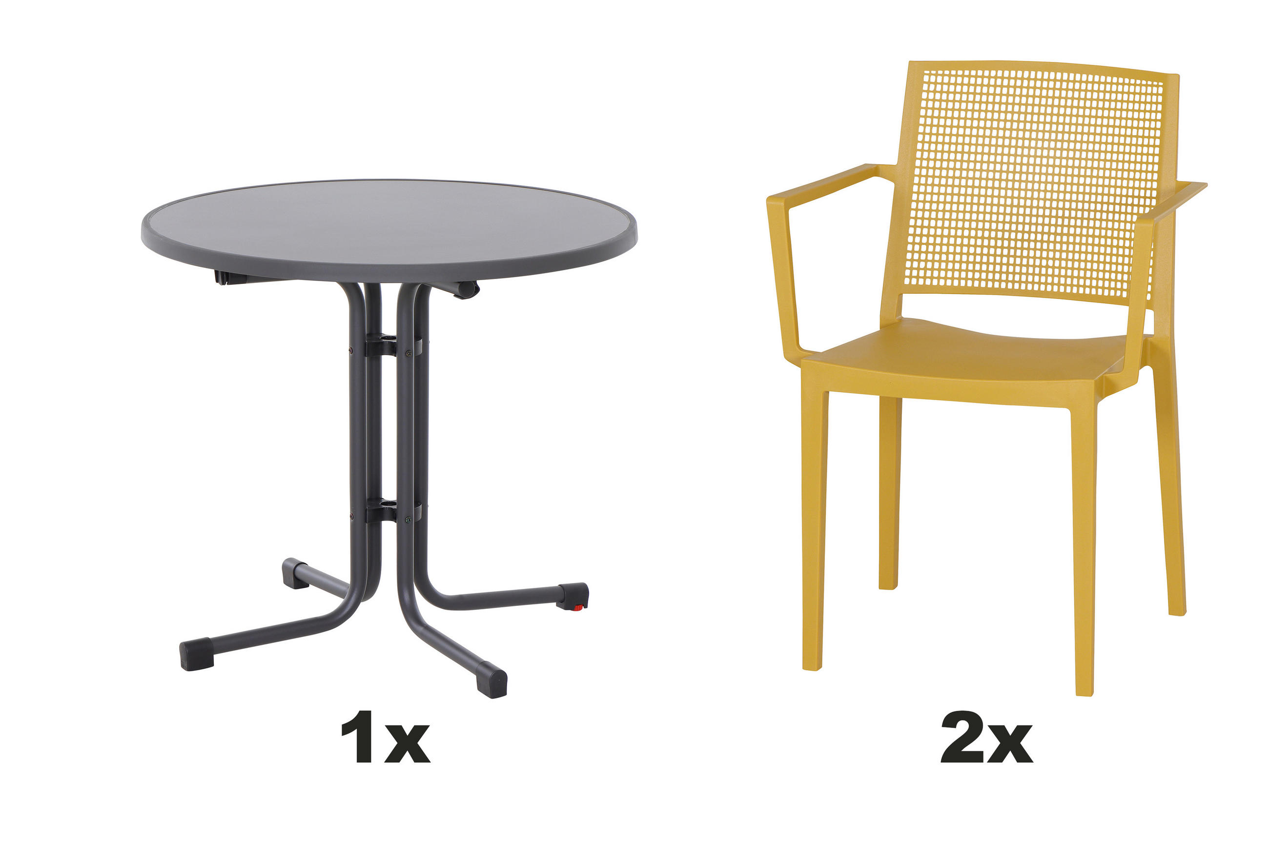 GARTENGARNITUR 3-teilig Stahl  - Anthrazit/Gelb, Basics, Kunststoff/Metall (80/80/71cm) - Siena Garden