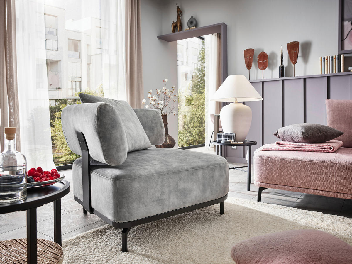 SESSEL in Samt Hellgrau  - Hellgrau/Schwarz, Design, Textil/Metall (98/85/98cm) - Dieter Knoll