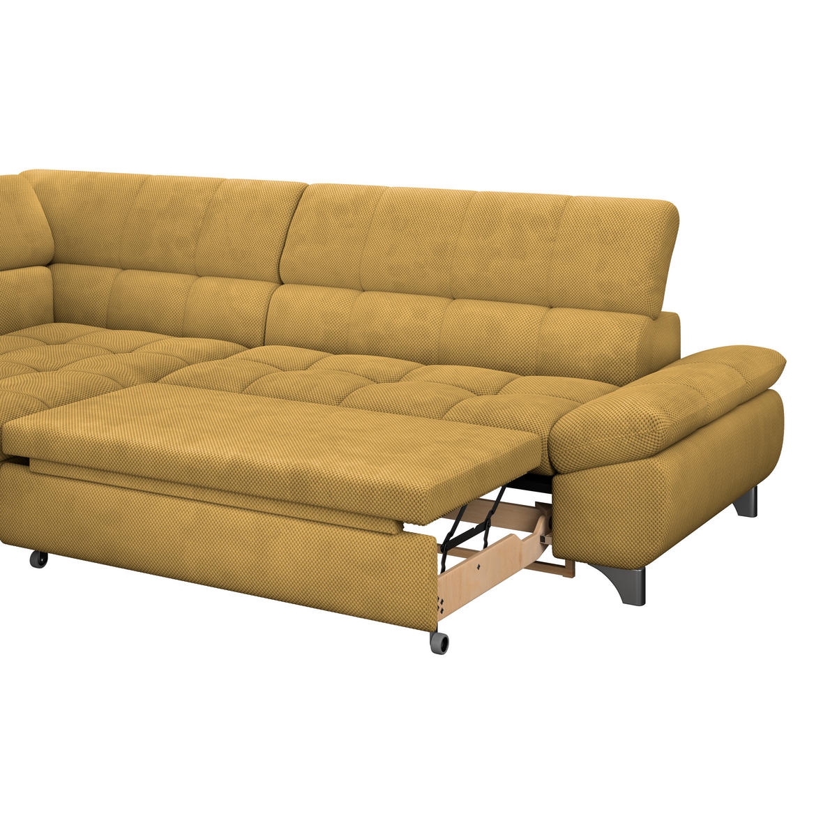 ECKSOFA Senfgelb Chenille  - Chromfarben/Senfgelb, KONVENTIONELL, Textil/Metall (234/312cm) - Livetastic