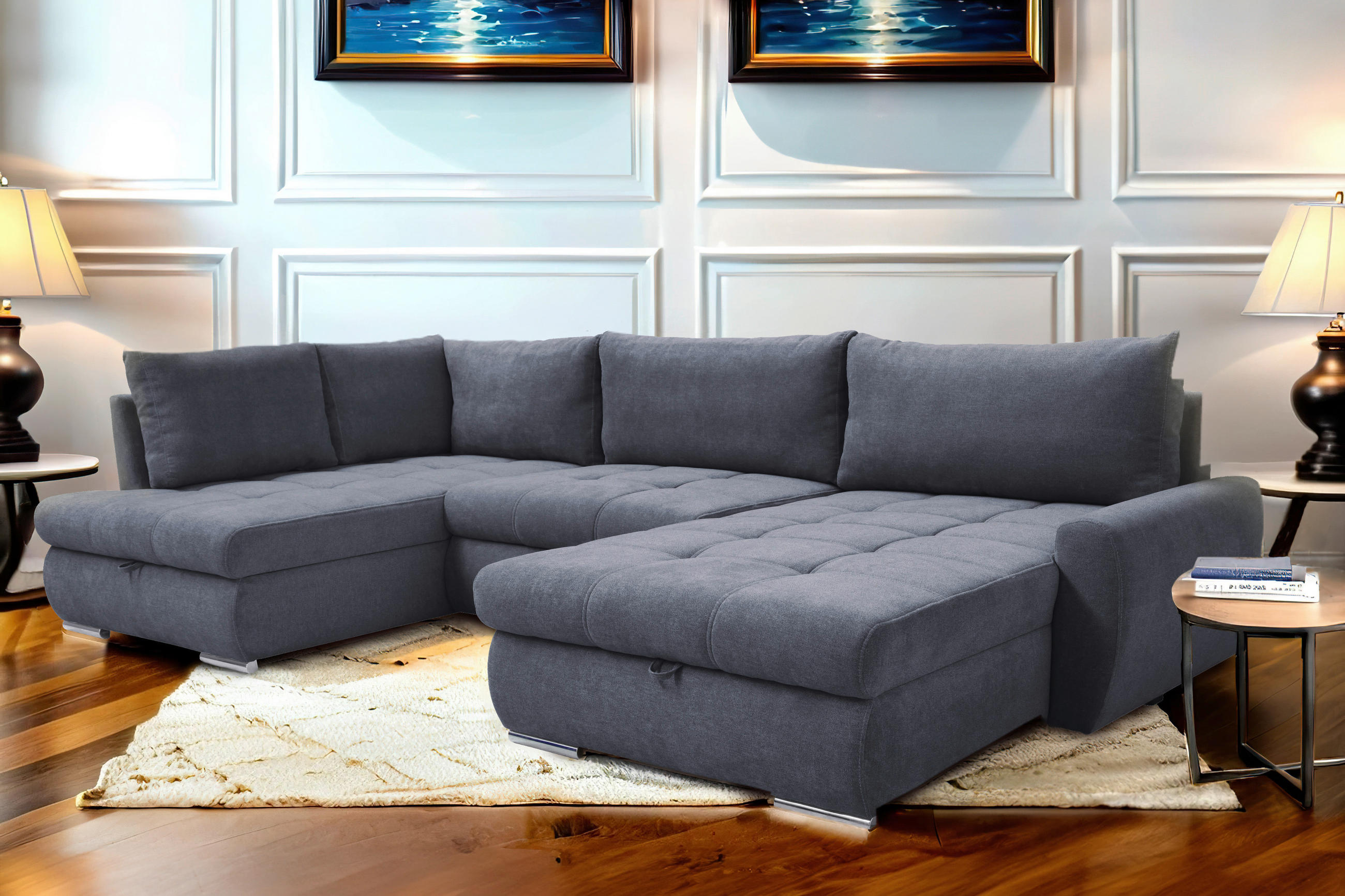 ECKSOFA in Velours Grau  - Chromfarben/Grau, Design, Kunststoff/Textil (173/322/174cm) - Livetastic