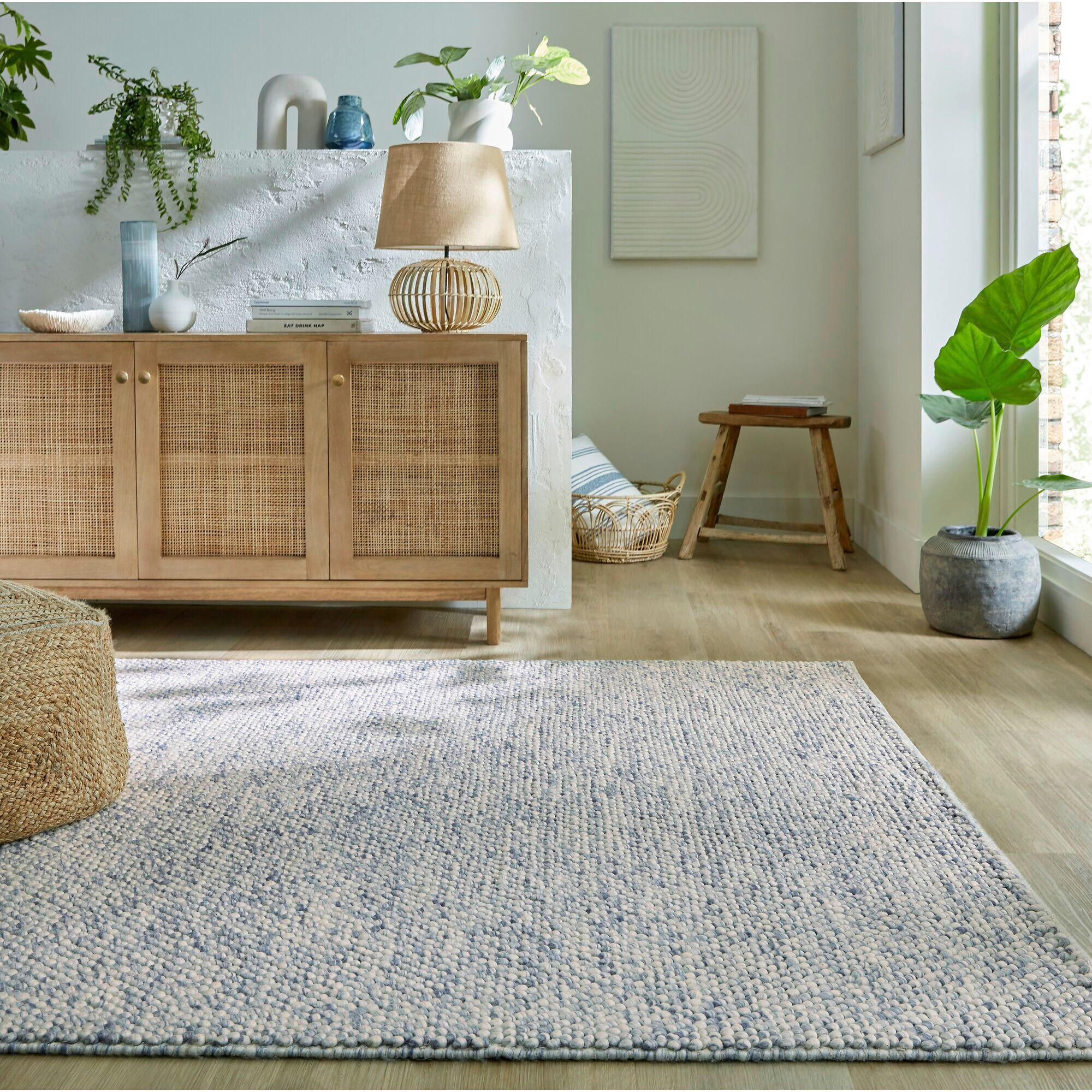 HANDWEBTEPPICH 80/150 cm MINERALS Blau, Creme  - Blau/Creme, KONVENTIONELL, Textil (80/150cm)