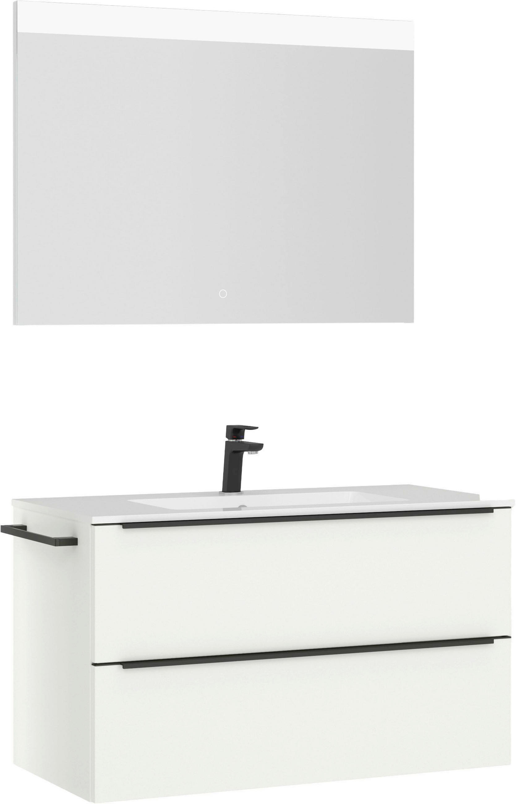 BADEZIMMER 3-teilig  in 101 cm  - Schwarz/Weiß, MODERN, Holzwerkstoff/Stein (101cm) - Nobilia