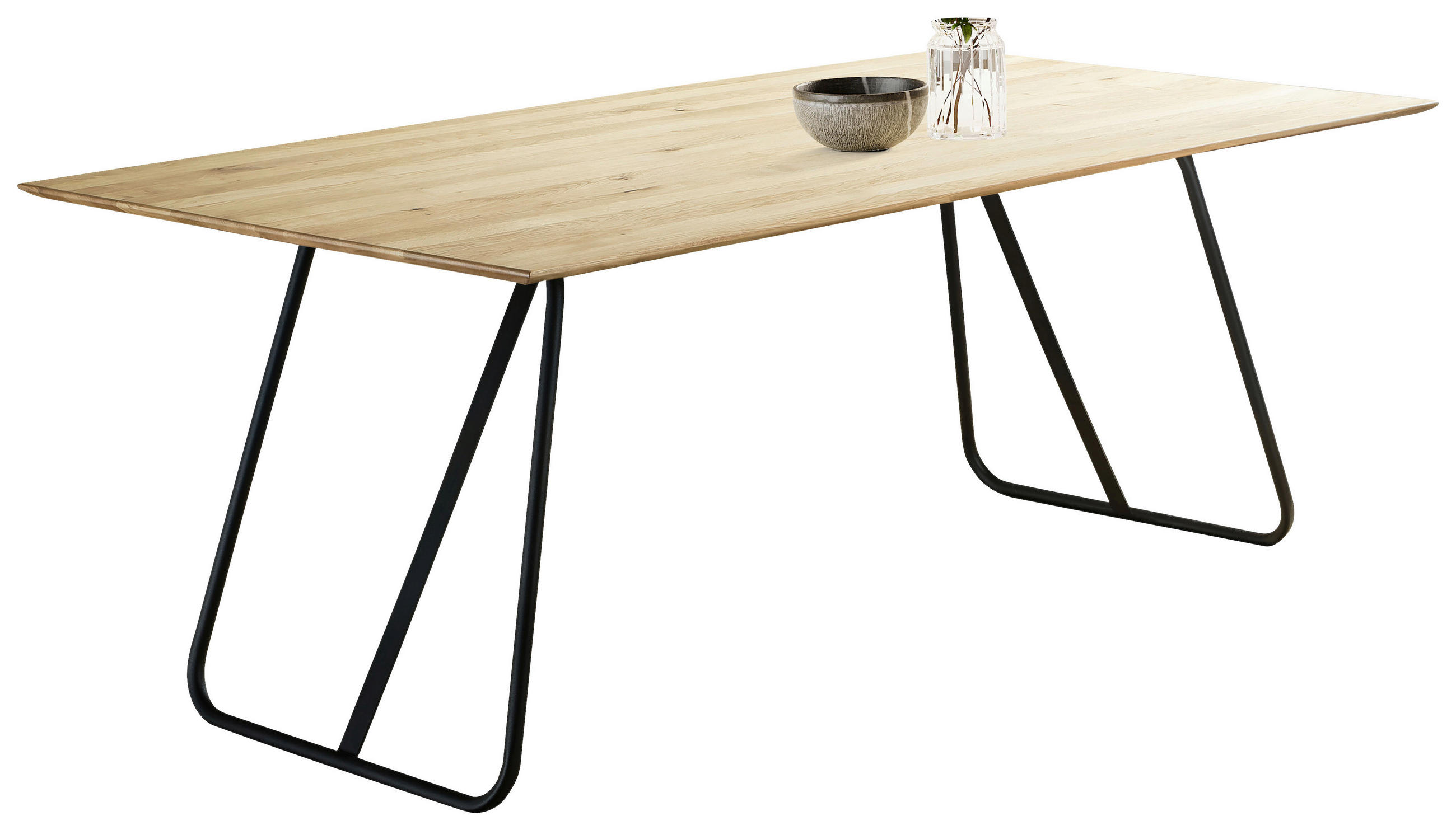 ESSTISCH Eiche massiv rechteckig Schwarz, Eichefarben  - Eichefarben/Schwarz, LIFESTYLE, Holz/Metall (160/90/75cm) - Linea Natura