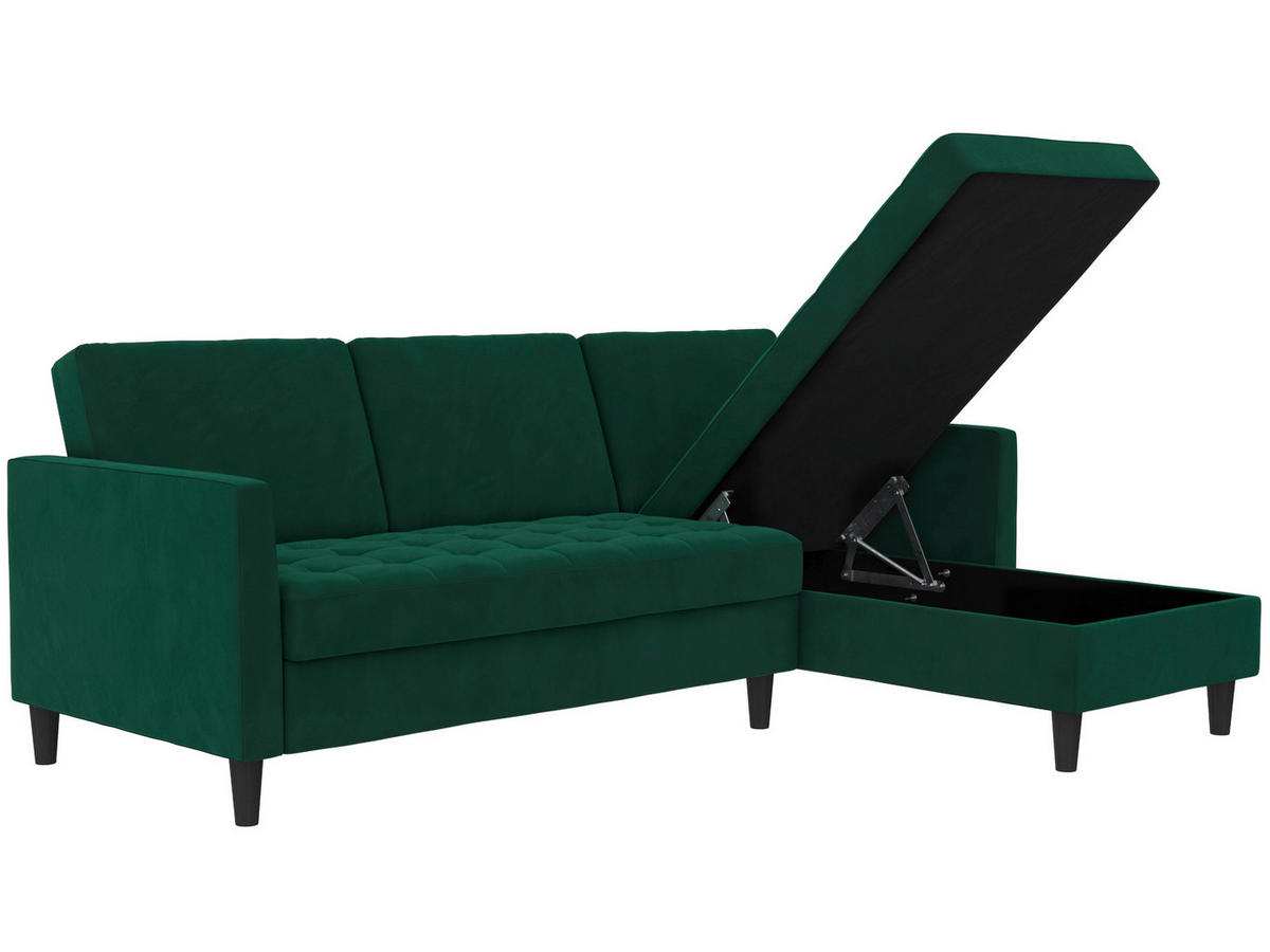 ECKSOFA PALERMO in Velours Dunkelgrün  - Dunkelgrün/Schwarz, Basics, Kunststoff/Textil (213/154cm) - Livetastic
