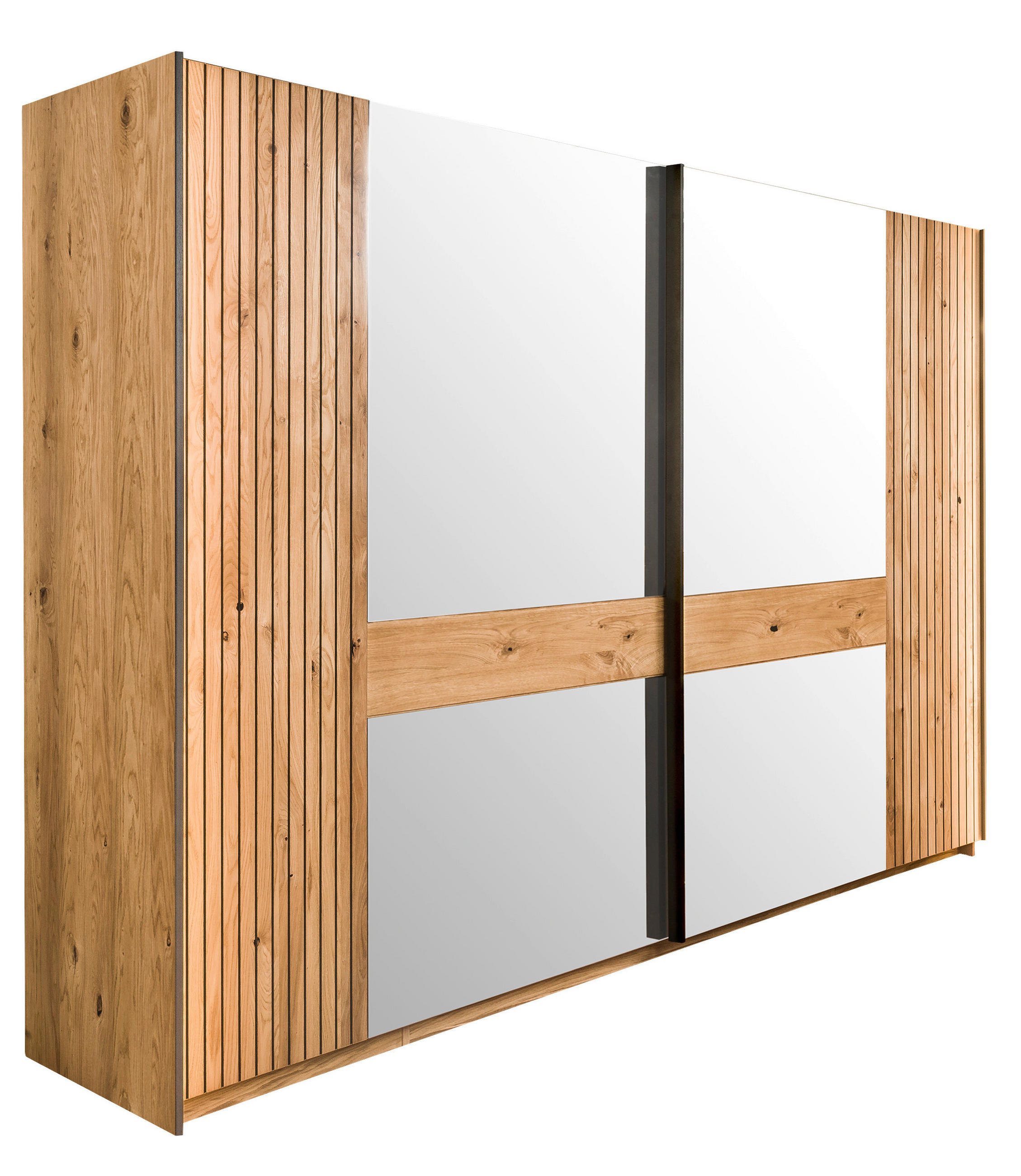 SCHWEBETÜRENSCHRANK in Eichefarben  - Eichefarben/Schwarz, Lifestyle, Glas/Holz (296/214/61cm) - Linea Natura