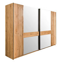 SCHWEBETÜRENSCHRANK 296/214/61 cm 2-türig Eichefarben  - Eichefarben/Schwarz, LIFESTYLE, Glas/Holz (296/214/61cm) - Linea Natura