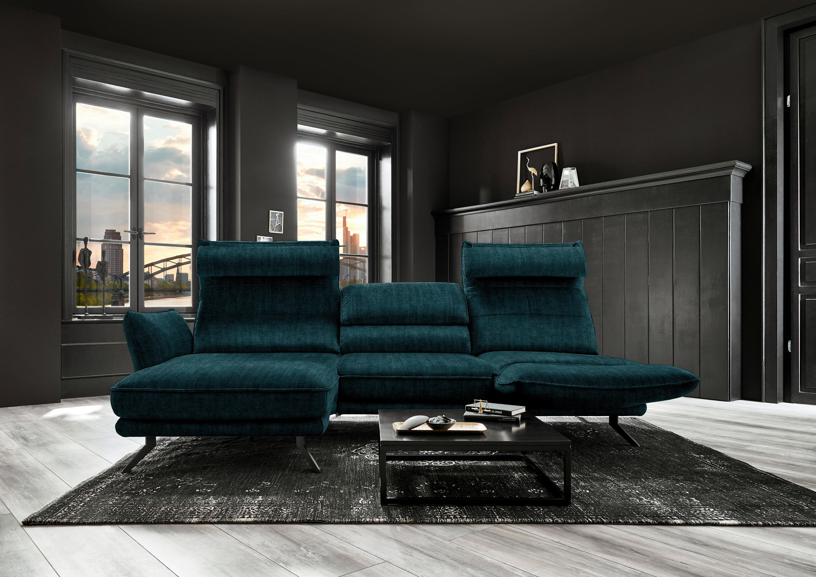 ECKSOFA in Velours Waldgrün  153/283 cm  - Waldgrün/Schwarz, Design, Textil/Metall (153/283cm) - Valdera