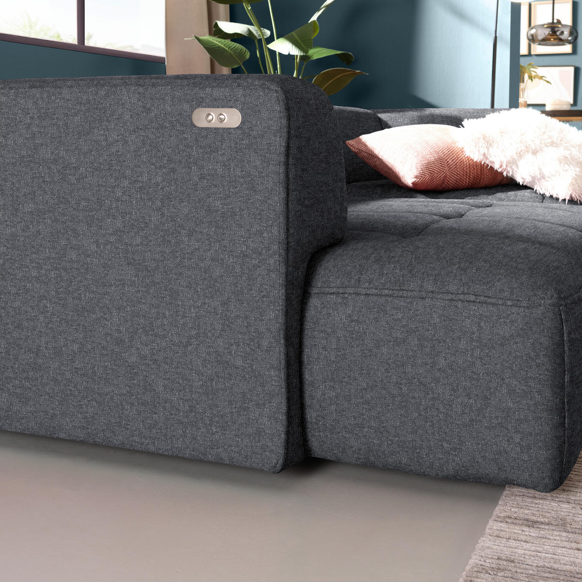 ECKSOFA Webstoff Anthrazit  - Anthrazit/Schwarz, Design, Kunststoff/Textil (288/188cm) - Welnova