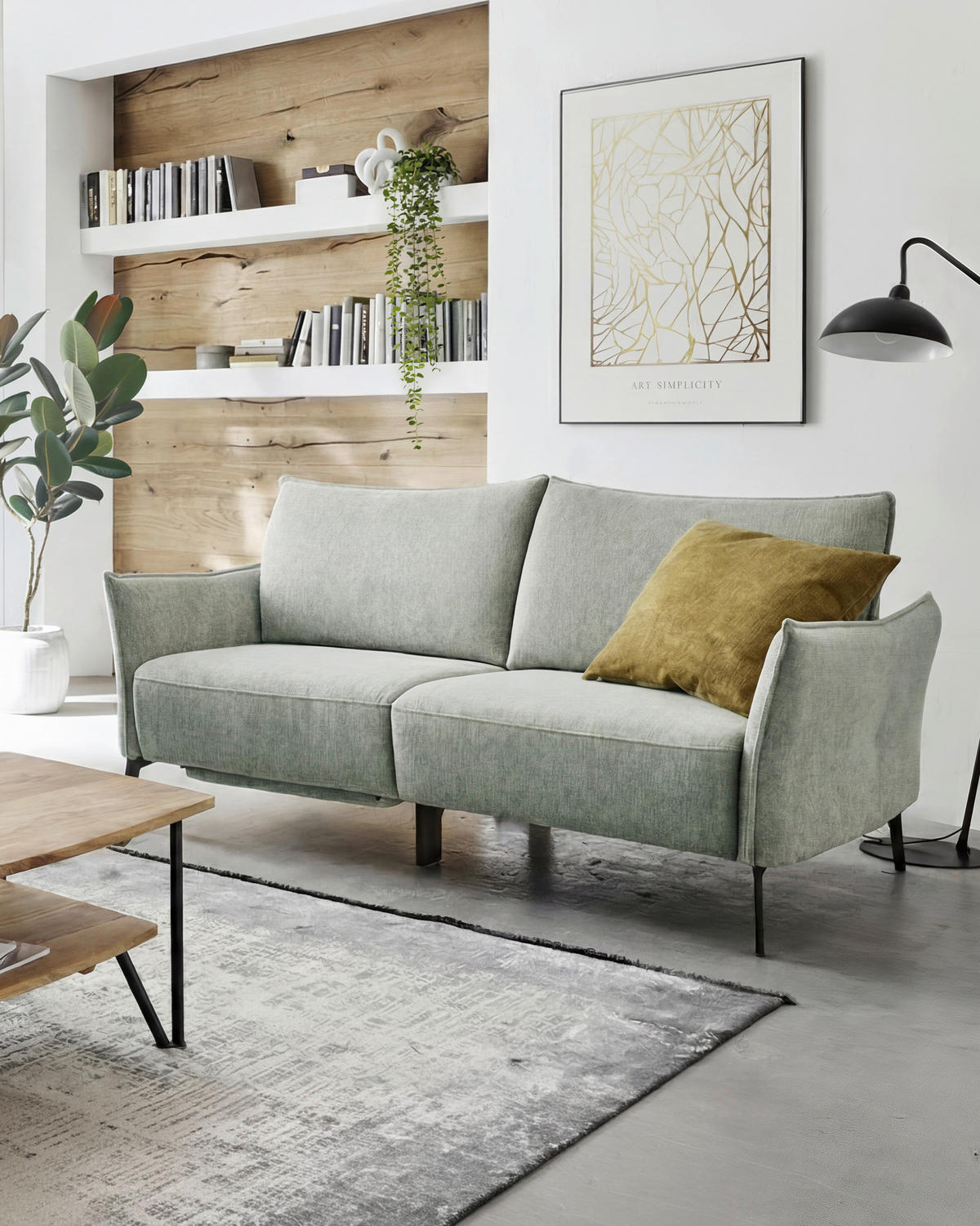3-SITZER-SOFA Chenille Greige  - Greige/Schwarz, Konventionell, Textil/Metall (184/90/92cm) - Elegando