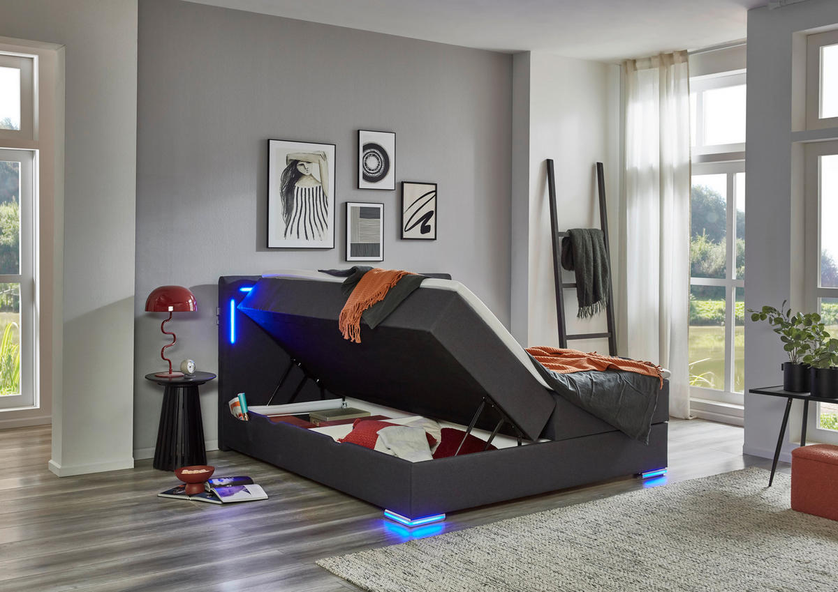 BOXSPRINGBETT 160/200 cm  in Anthrazit  - Anthrazit/Silberfarben, Design, Kunststoff/Textil (160/200cm) - Xora