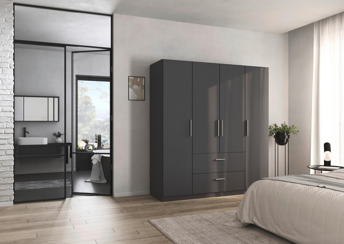 DREHTÜRENSCHRANK 181/210/54 cm,  in Grau, 4-türig  - Alufarben/Grau, KONVENTIONELL, Holzwerkstoff/Kunststoff (181/210/54cm) - home24