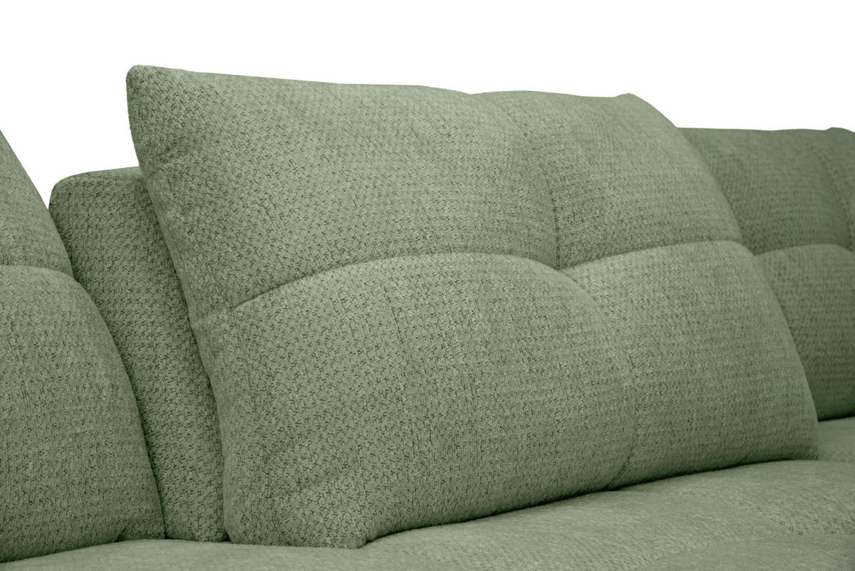 ECKSOFA Salbeigrün Chenille Armlehnenkissen, Rücken echt, Sitztiefenverstellung  - Salbeigrün/Schwarz, KONVENTIONELL, Textil/Metall (313/215cm) - Hom`in