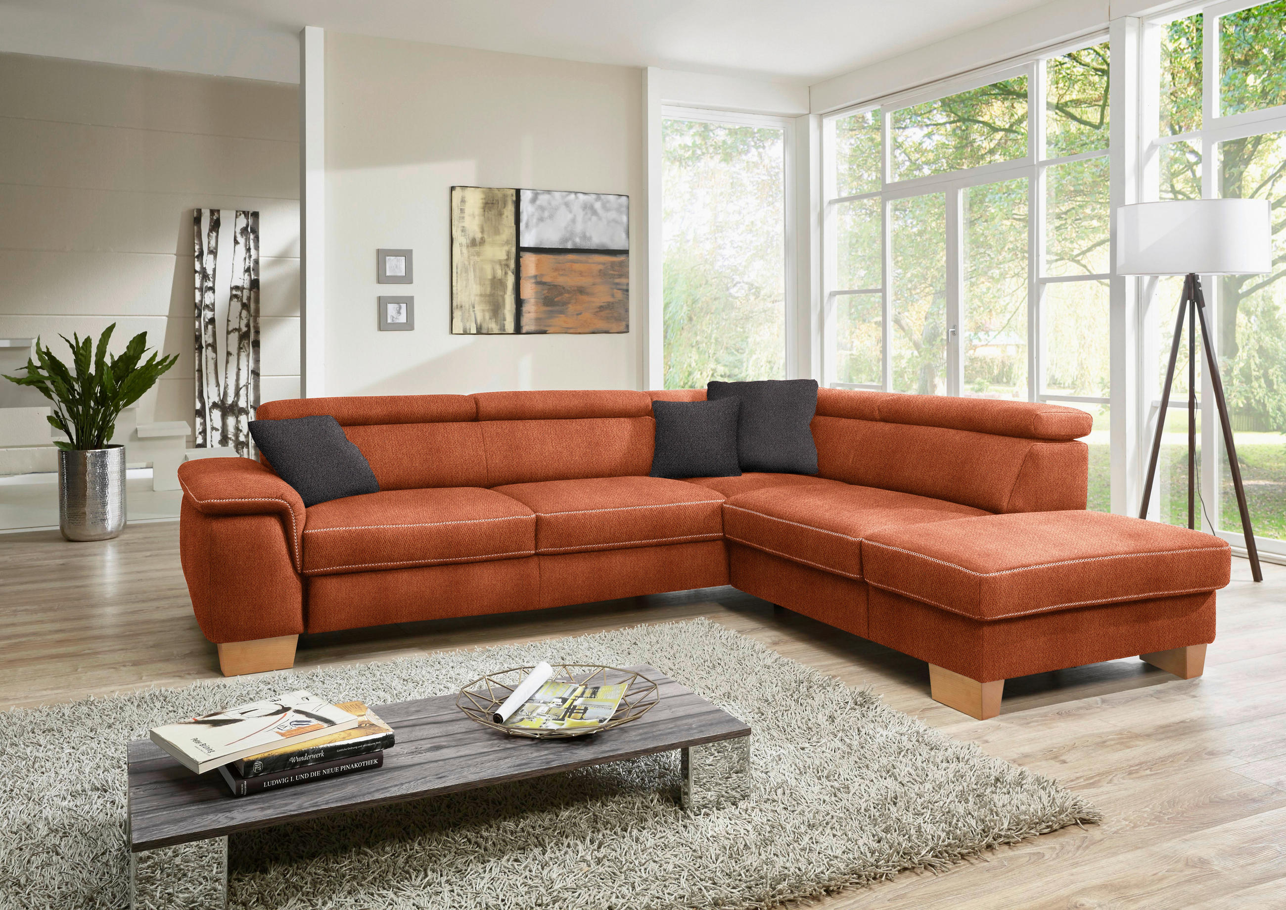 ECKSOFA in Mikrofaser Terracotta  - Eichefarben/Beige, Natur, Holz/Textil (273/226cm) - Beldomo System