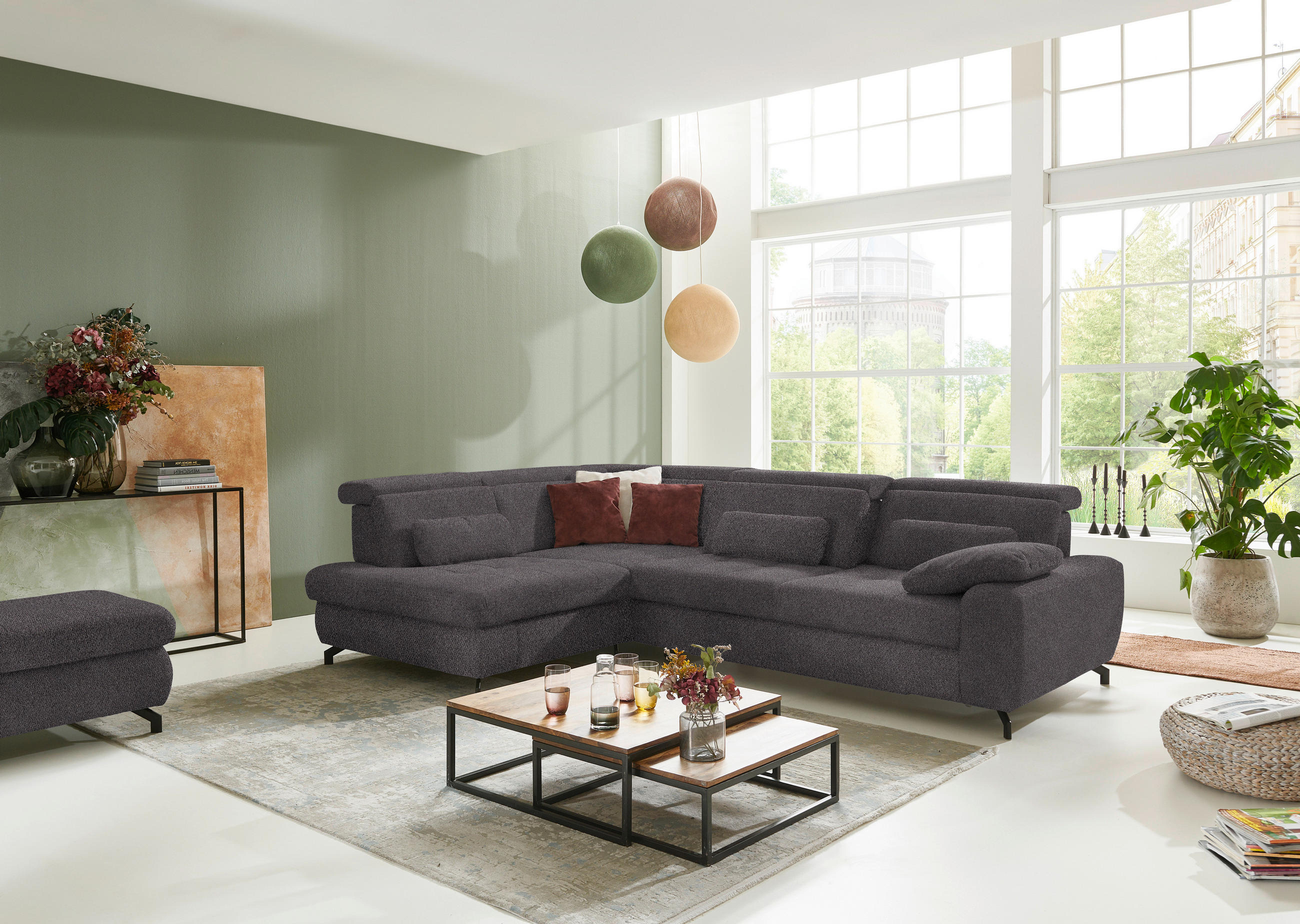 ECKSOFA in Chenille Anthrazit  - Anthrazit/Schwarz, Design, Textil/Metall (220/310cm) - Beldomo Style