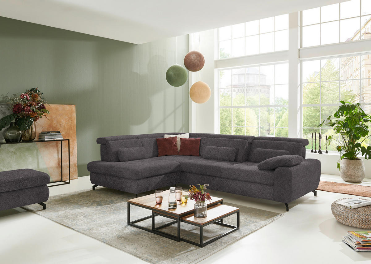 ECKSOFA in Chenille Anthrazit  - Anthrazit/Schwarz, Design, Textil/Metall (220/310cm) - Beldomo Style