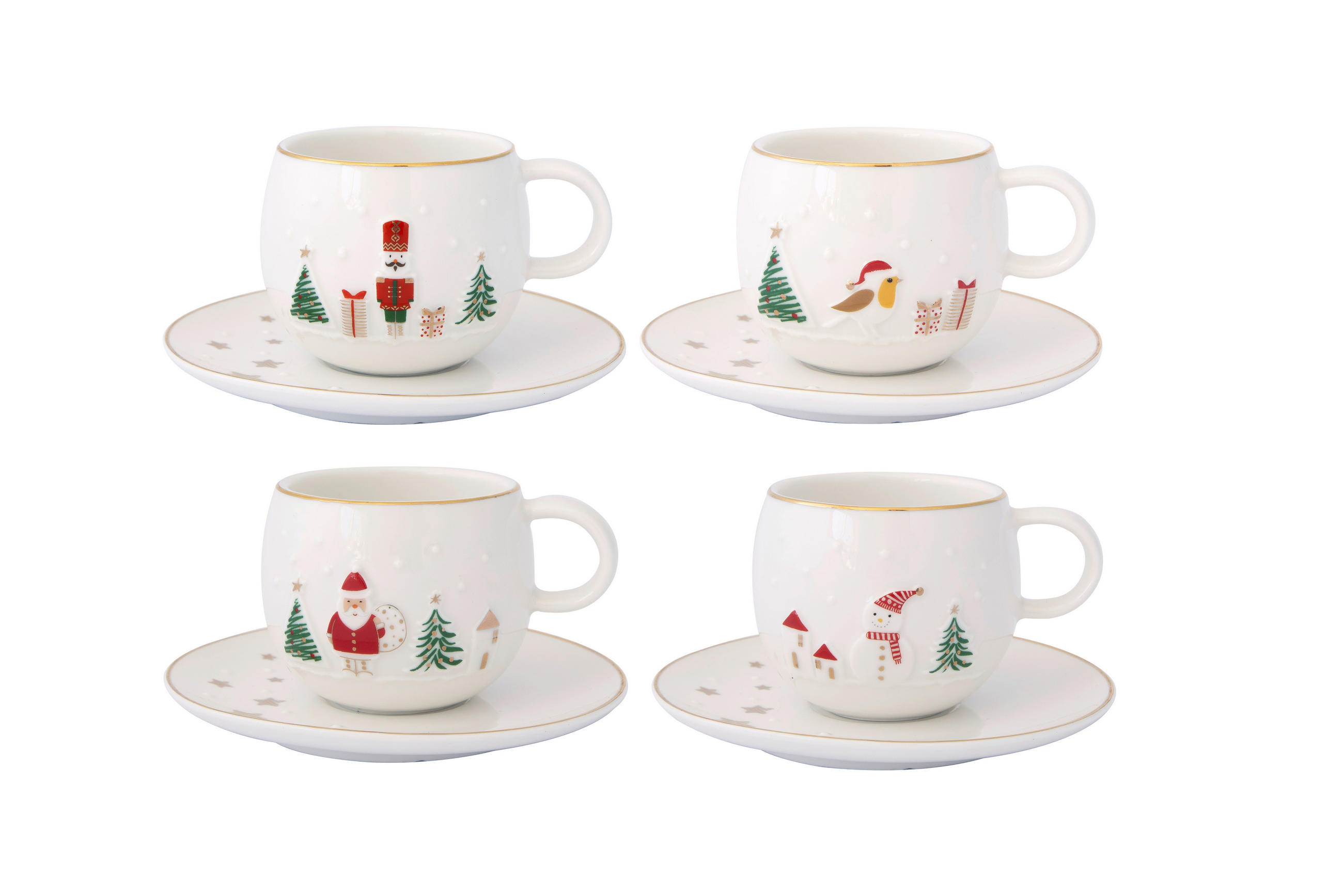 SKODELICA ZA KAVO S KROŽNIKOM         - rdeča/bela, Basics, keramika (12/12/6cm) - POZZI AND EASY LIFE