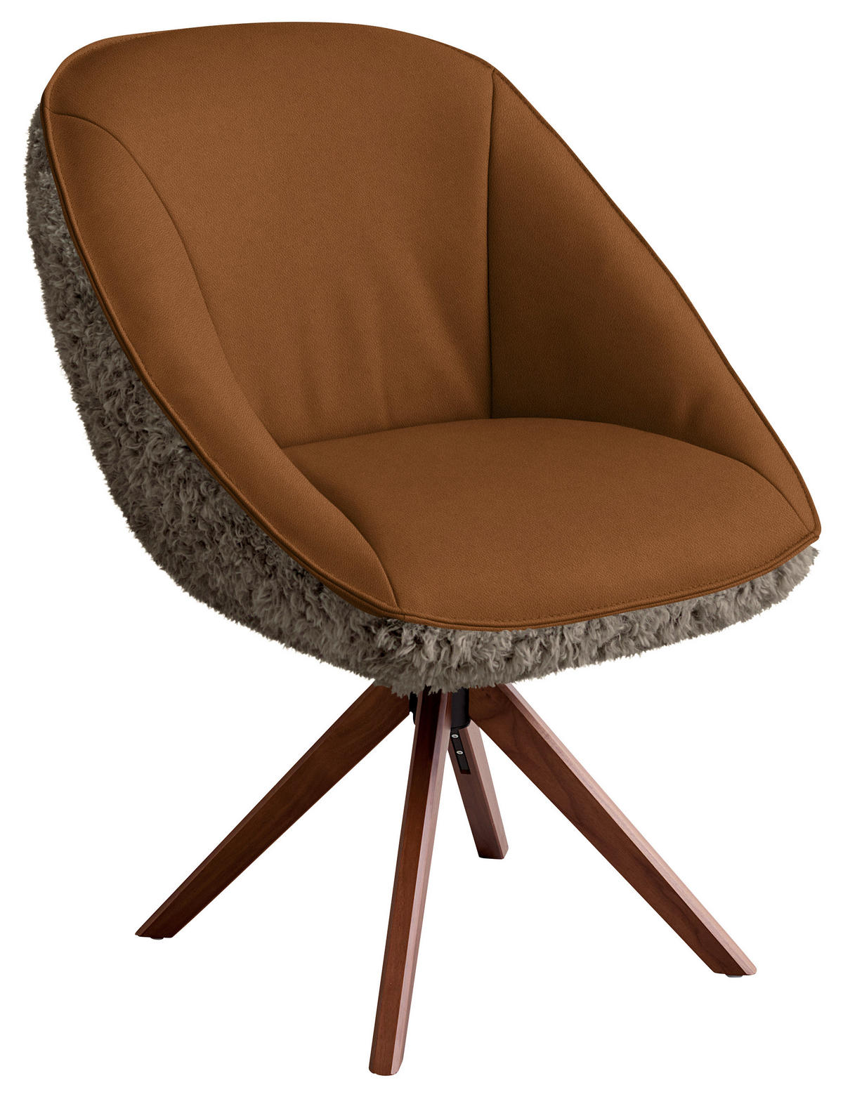 ARMLEHNSTUHL  Beinauswahl, Lederauswahl, Stoffauswahl, inklusive Armlehnen, automatische Rückholfunktion, gepolsterte Armlehnen, Sitzfläche 320° drehbar Hochflor Echtleder  - Nussbaumfarben/Braun, Design, Leder/Holz (61/89/70cm) - Koinor