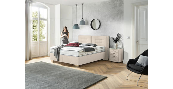 BOXSPRINGBETT 180/200 cm,  in Beige, Matratze, H2 + H2 = mittel  - Chromfarben/Beige, KONVENTIONELL, Textil (180/200cm) - Dieter Knoll