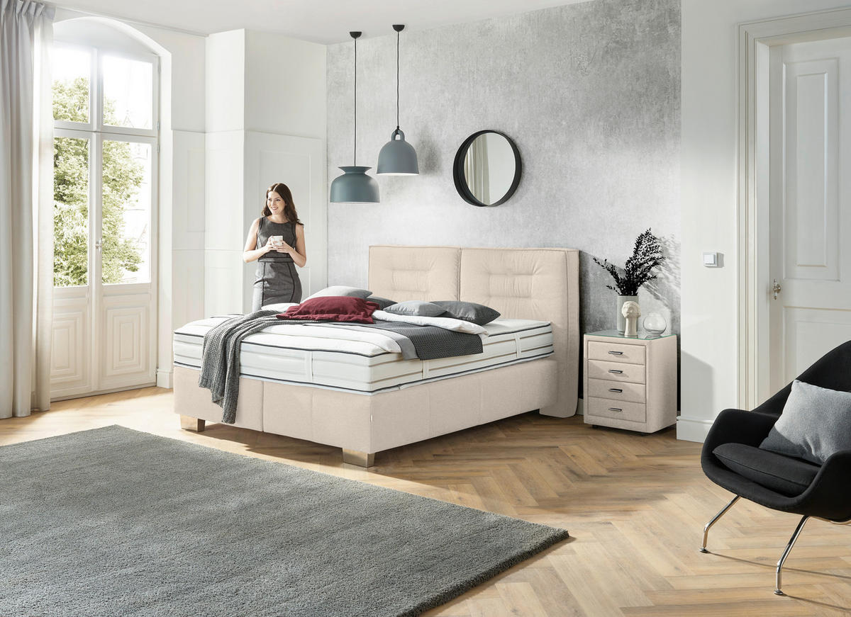 BOXSPRINGBETT 180/200 cm  in Beige  - Chromfarben/Beige, Konventionell, Textil (180/200cm) - Dieter Knoll