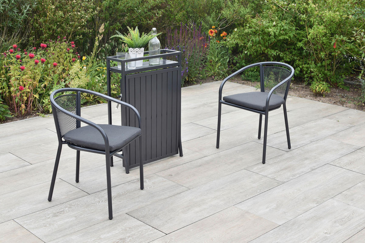 BALKONSET Graphitfarben, Grau 5-teilig  - Graphitfarben/Grau, KONVENTIONELL, Textil/Metall - Gardenson